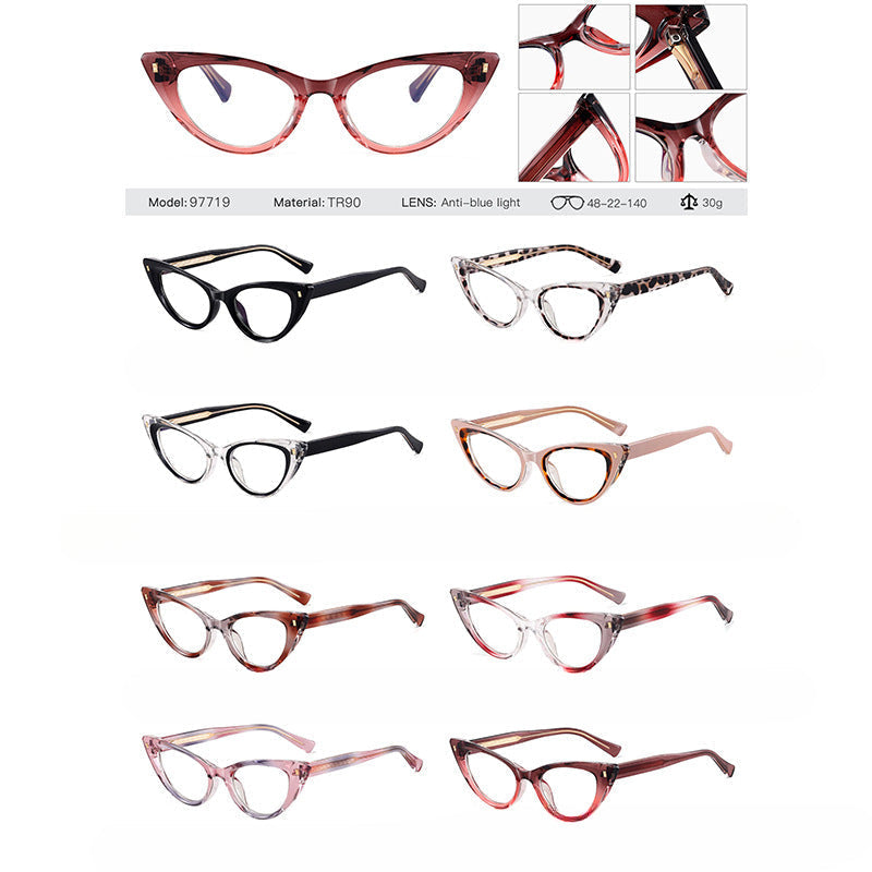 TR90 Cat Eye Glasses Frames 97719 - Lightweight & Durable Eyewear for Women | Fashionable Reading Glasses & Computer Glasses for Work & Daily Use