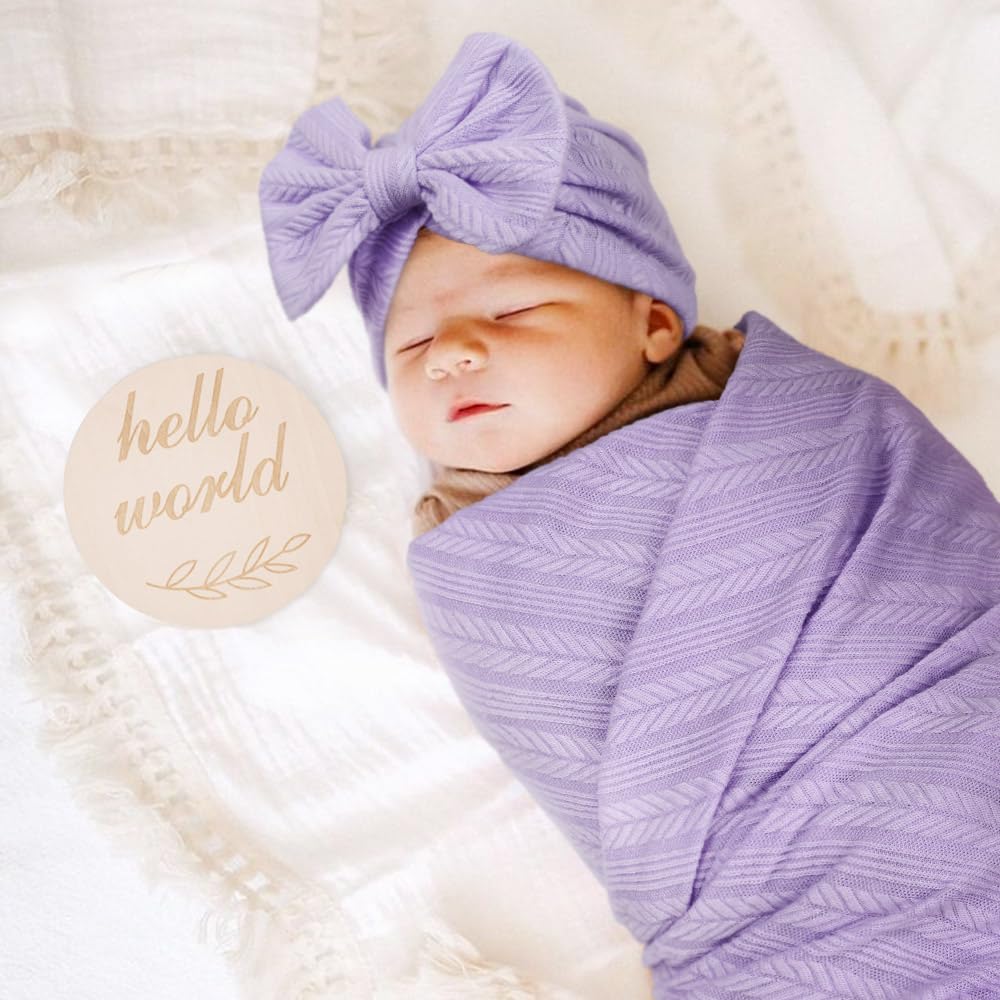 Soft Newborn Receiving Blanket Set with Bow Hat & Headband - Baby Shower Gift for Girls - Perfect for Hospital, Photo Shoots & Winter Warmth