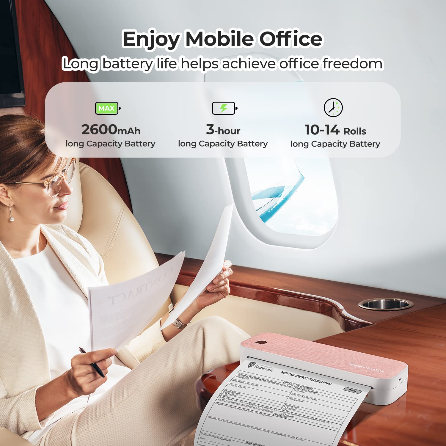 MUNBYN ITP01 Portable Bluetooth Thermal Printer - Wireless Inkless Printer for Travel & Office, Compatible with Android, iOS & Laptop, Prints 8.5x11 US Letter & A4 Paper (Pink) - Perfect for Receipts, Labels, Tickets & Travel Documents