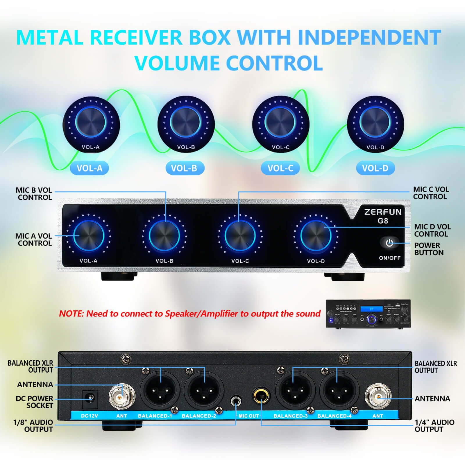 4 Channel UHF Wireless Microphone System - Pro Metal Cordless Handheld & Lavalier Mics for Church, Karaoke, Singing & Events (4x50 Adjustable Frequency, Includes 2 Handheld & 2 Bodypack Mics with G8 Batteries) - Perfect for Worship Services, Live Performances & Home Karaoke Parties
