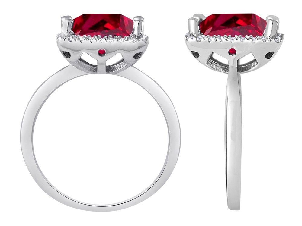 Star K Square Cut Created Ruby Halo Ring in Sterling Silver - Elegant Jewelry for Engagement, Anniversary & Special Occasions