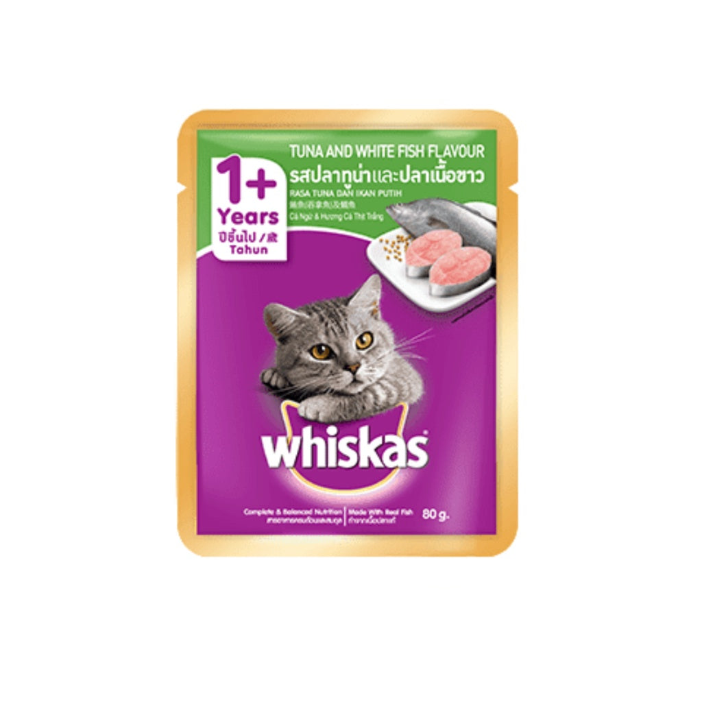 Whiskas Tasty Mix Wet Cat Food Pouches with Real Chicken & Beef - Grain Free, High Protein Wet Cat Food for Adult Cats - Perfect for Mealtime, Travel & Treats