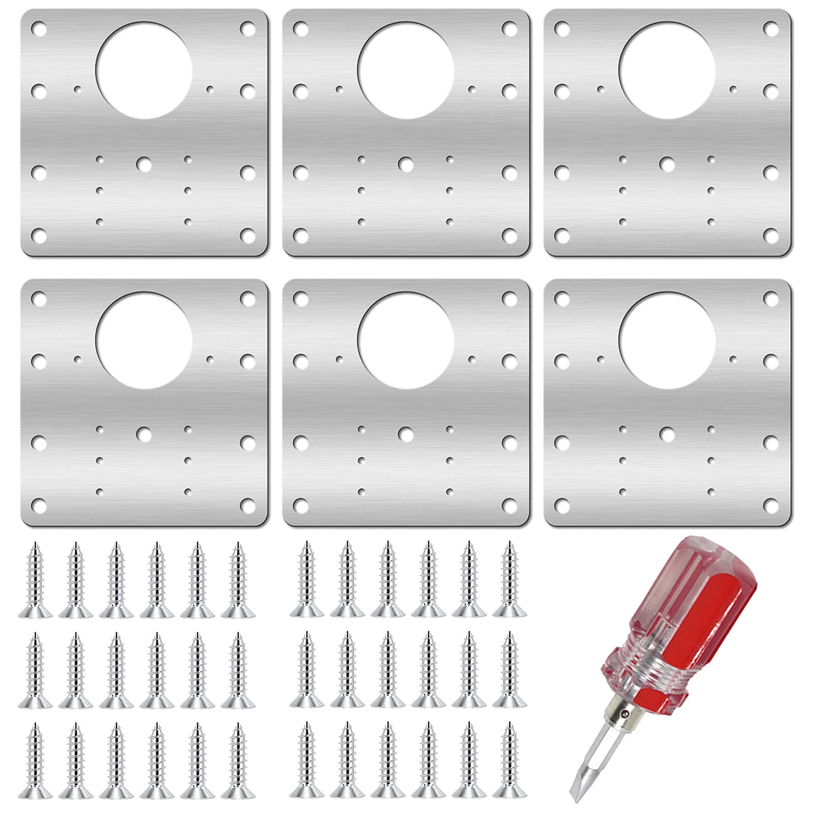 Stainless Steel Hinge Repair Plate Bracket Kit with Screws & Screwdriver - Easy Installation for Cabinet, Furniture, Cupboard & Shelves (6Pcs) - Perfect for Home Improvement & DIY Projects