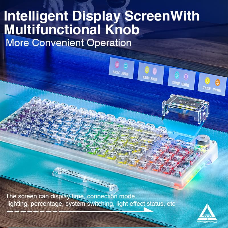 AULA F98 Pro Wireless Mechanical Keyboard - Hot-Swappable RGB Gaming Keyboard with Transparent Keycaps, Linear Switches, Gasket Mount & OLED Screen | Bluetooth 5.0/2.4G/USB-C for PC/Mac (Ideal for Gaming, Typing & Office Work)