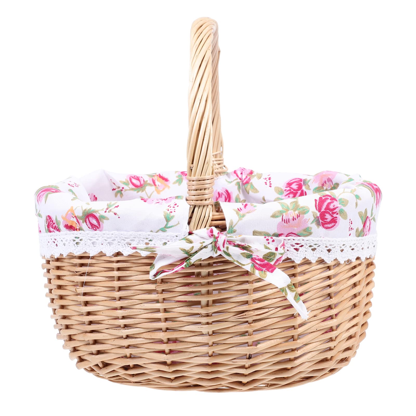 Cabilock Handwoven Wicker Picnic Basket - Portable Outdoor Picnic Basket with Handle, Decorative Storage Basket for Flowers, Fruits, Bread - Perfect for Beach, Garden, and Photo Props