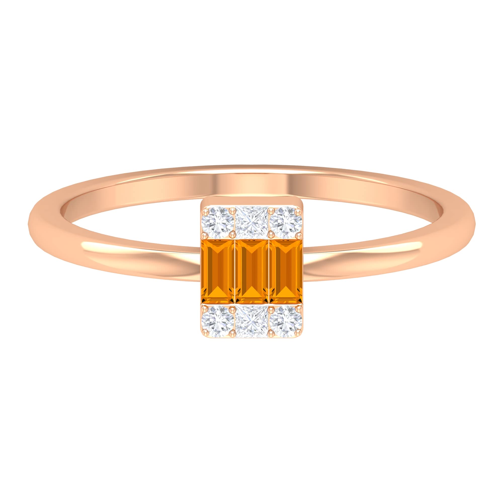 1/4 CT Orange Sapphire and Diamond Ring - 14K Solid Gold Minimalist Orange Sapphire Cluster Ring for Women | Elegant Jewelry for Weddings, Anniversaries & Special Occasions