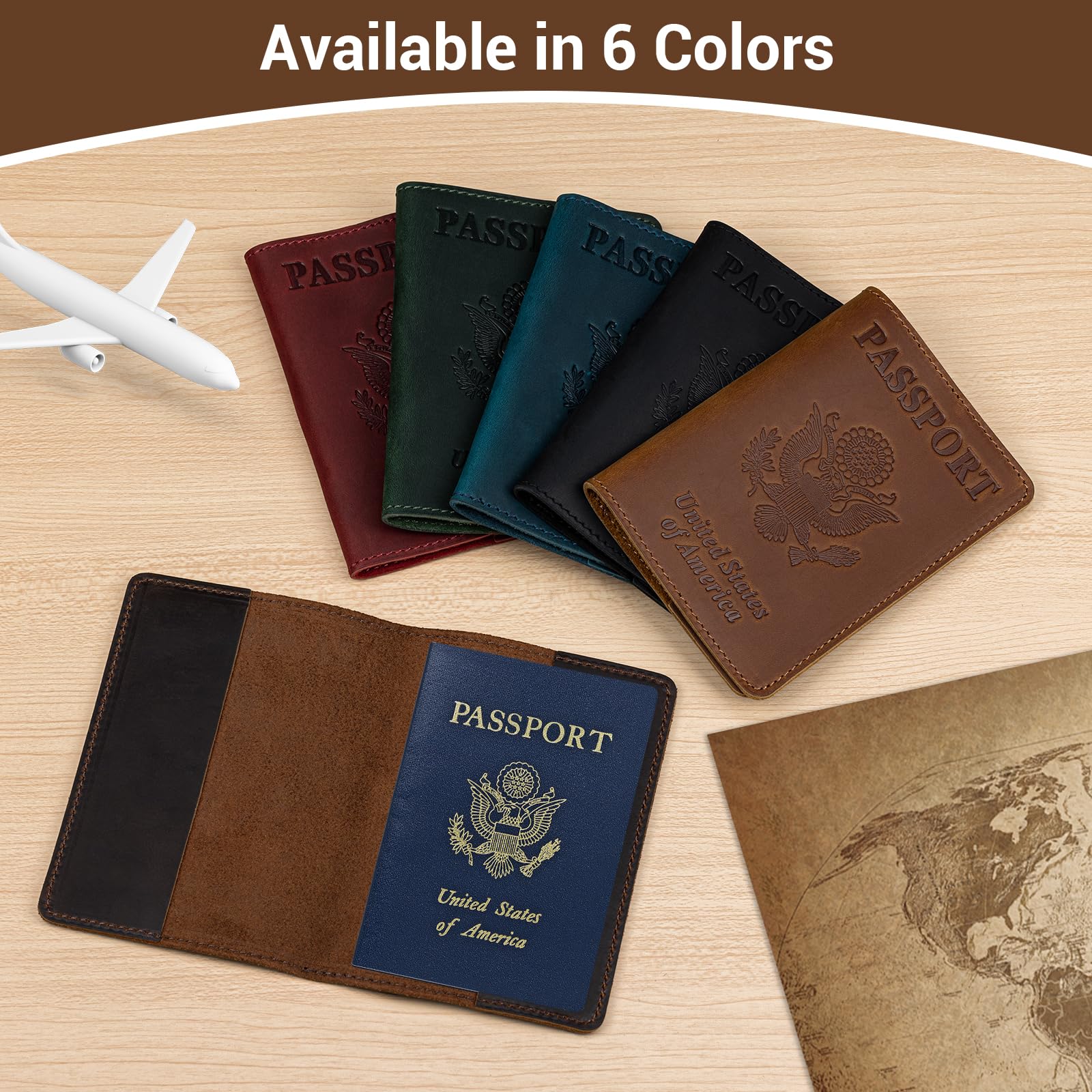 Premium RFID Blocking Leather Passport Holder - Travel Wallet for Men & Women - Secure Document Organizer with Card Slots - Perfect for Airports, Business Trips & International Travel (Blue)