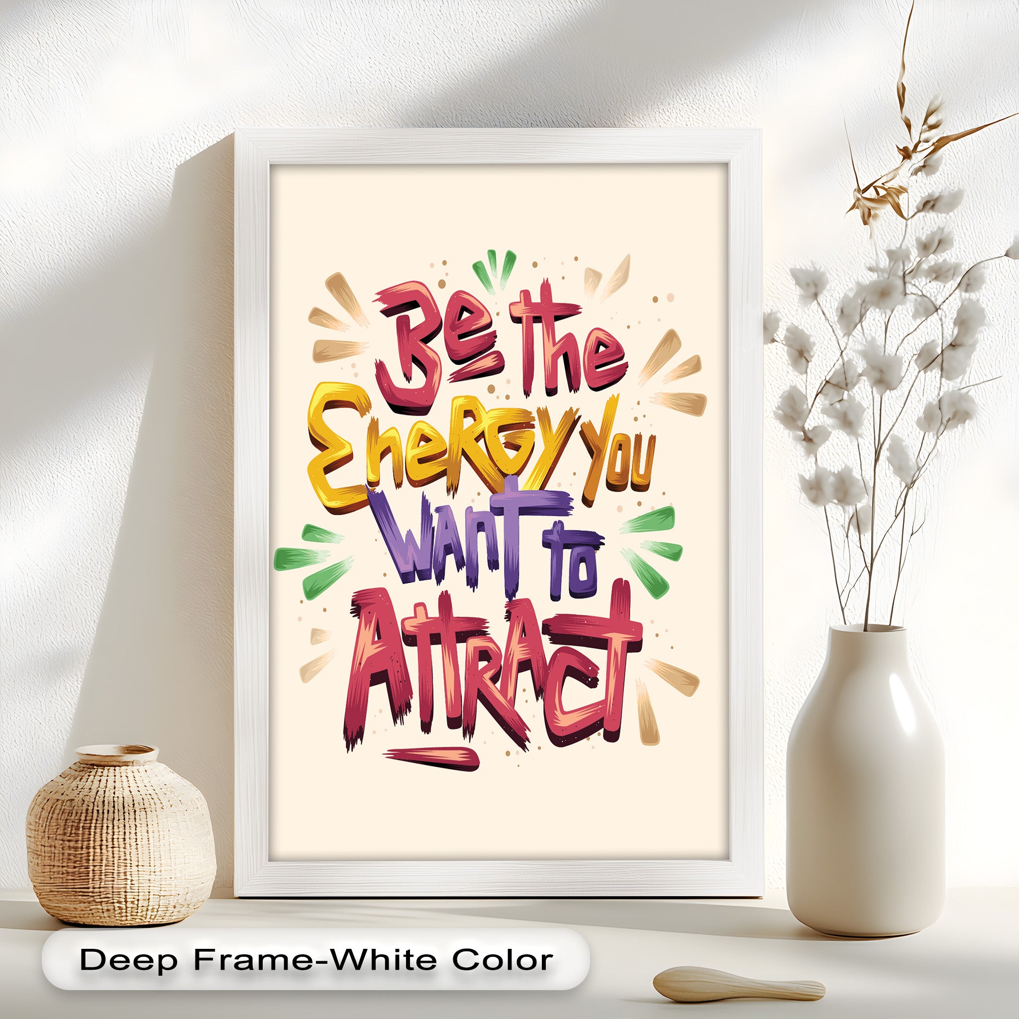 Inspirational Oil Painting - Be the Energy You Want to Attract - Motivational Wall Art for Home, Office & Meditation Space