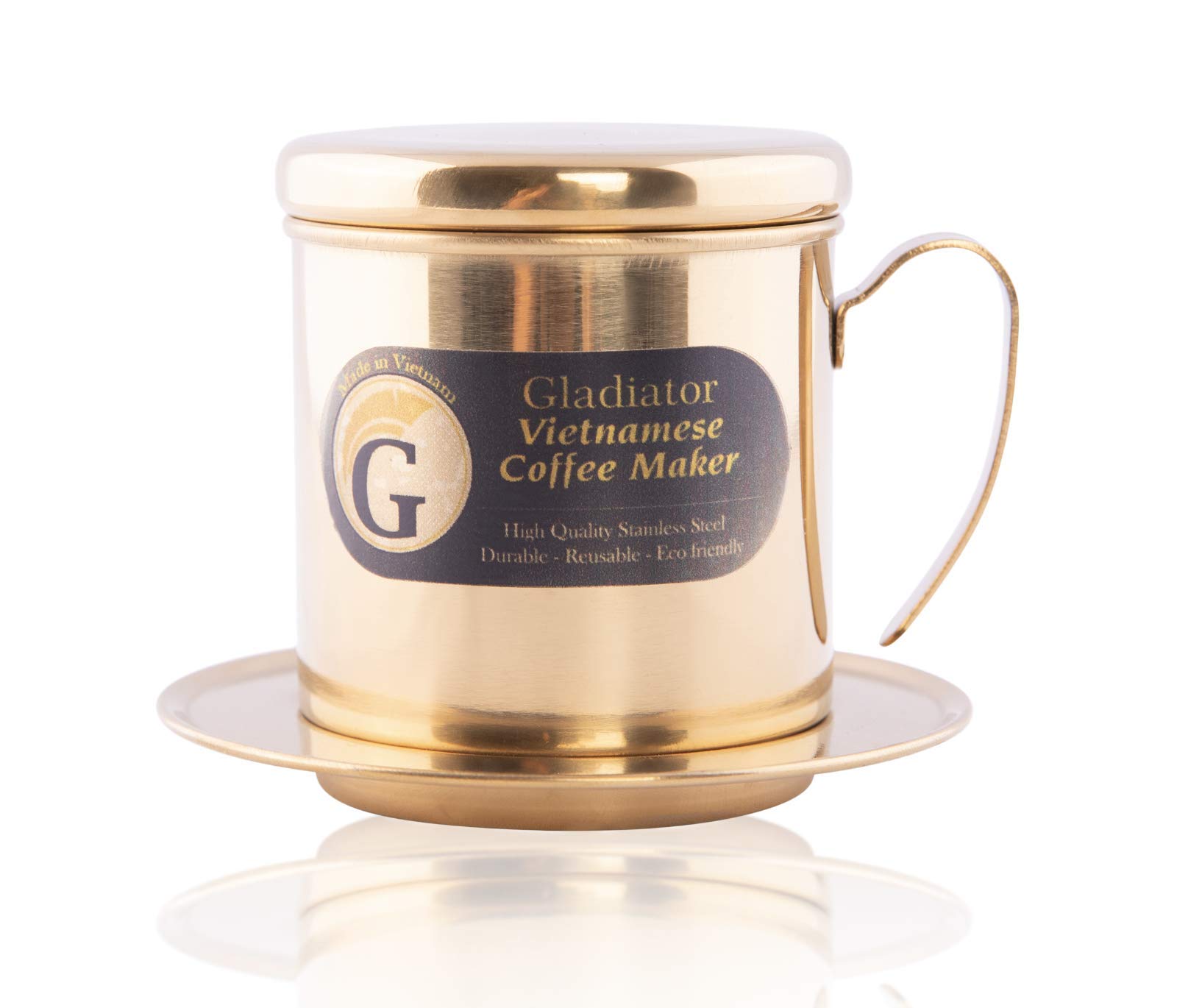 Premium Vietnamese Coffee Filter - French Press Style Pour Over Dripper | Portable Single Serve Reusable Coffee Maker (Gold) | Perfect for Home, Office & Travel Brewing