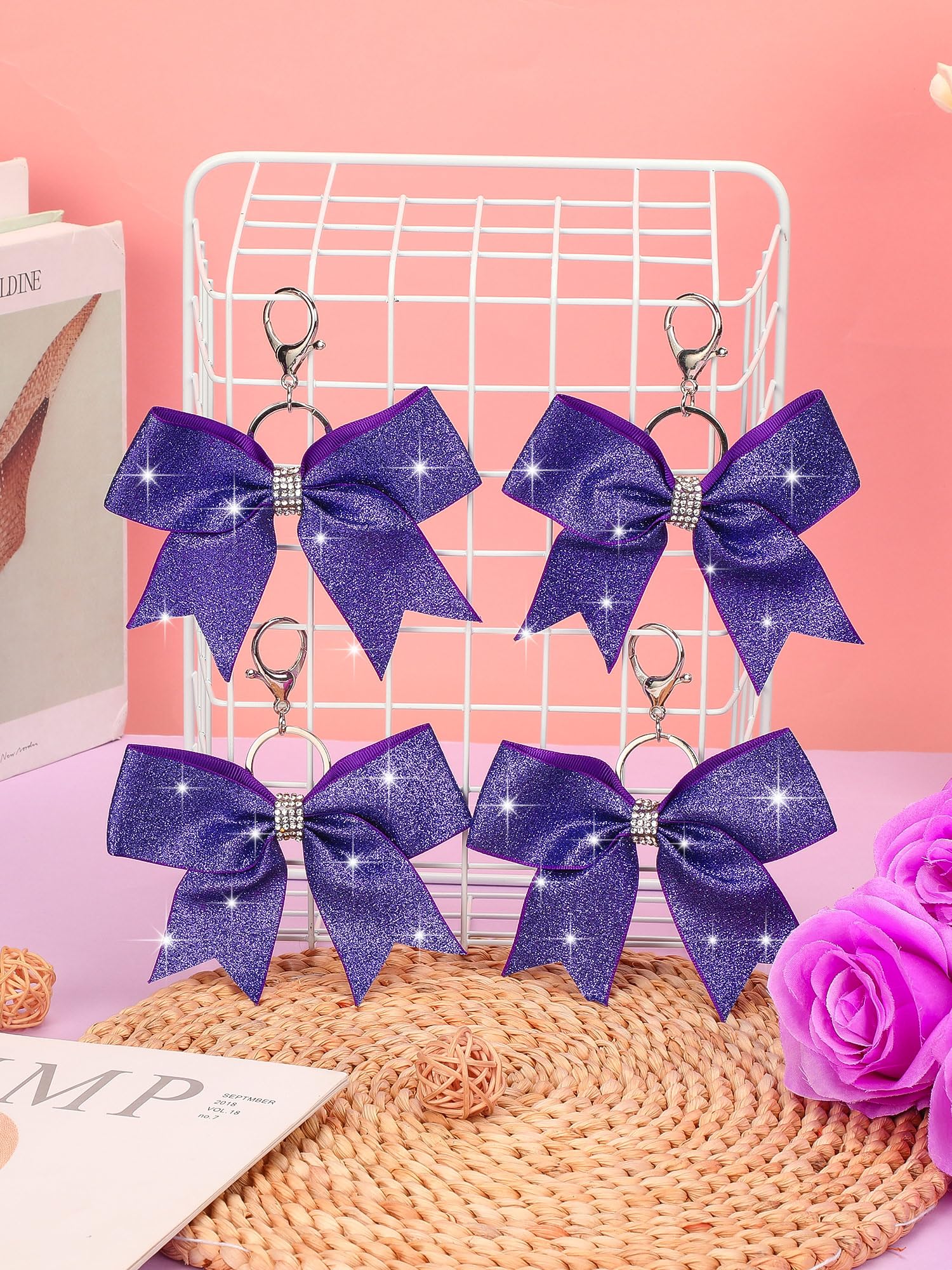 Sparkling Rhinestone Cheer Bow Keychain - Stylish Cheerleader Keyring for Teen Girls - Perfect for Cheerleading, Sports, and School Spirit Accessories - Great for Gifts, Backpacks, and Team Events