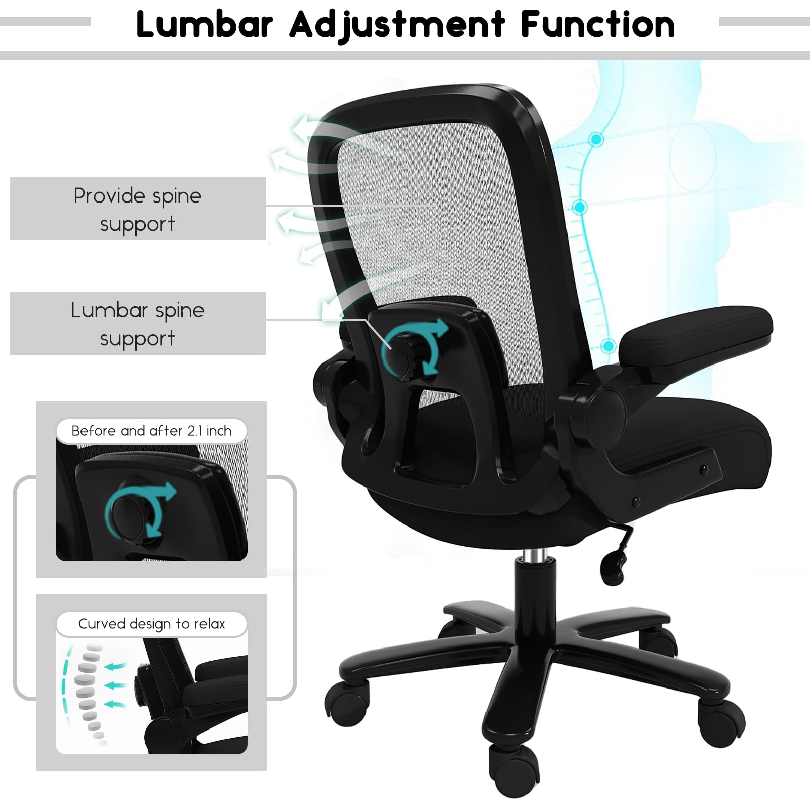 Big and Tall Office Chair 500 lbs - Heavy Duty Ergonomic Desk Chair with Adjustable Lumbar Support & Wide Mesh Seat - Oversized Black Computer Chair for Heavy People - Perfect for Home Office, Gaming, and Long Work Sessions