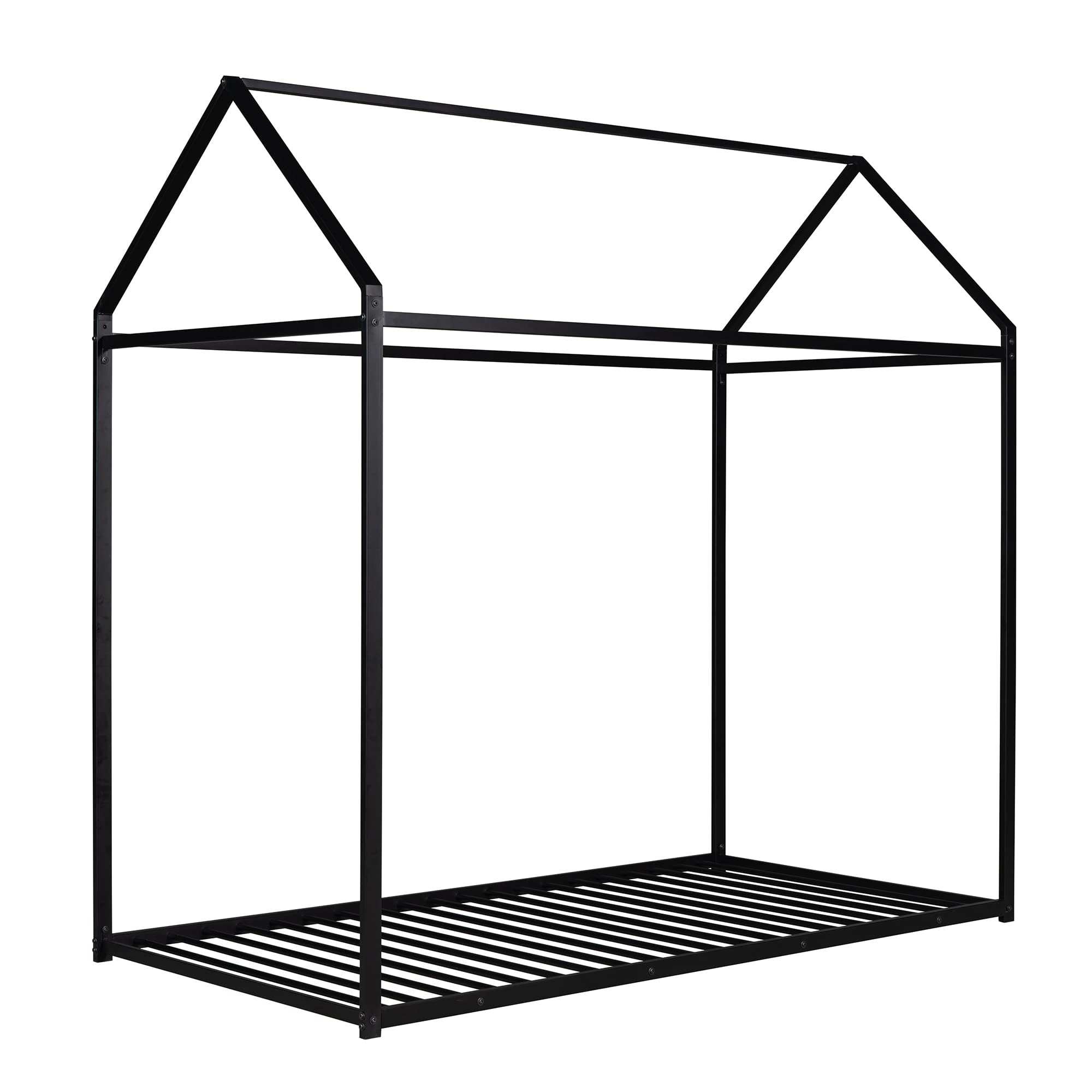 Twin Size House Bed Frame - Sturdy Metal Platform Bed for Kids, Boys & Girls, No Box Spring Needed, Black - Perfect for Bedrooms, Playrooms & Sleepovers
