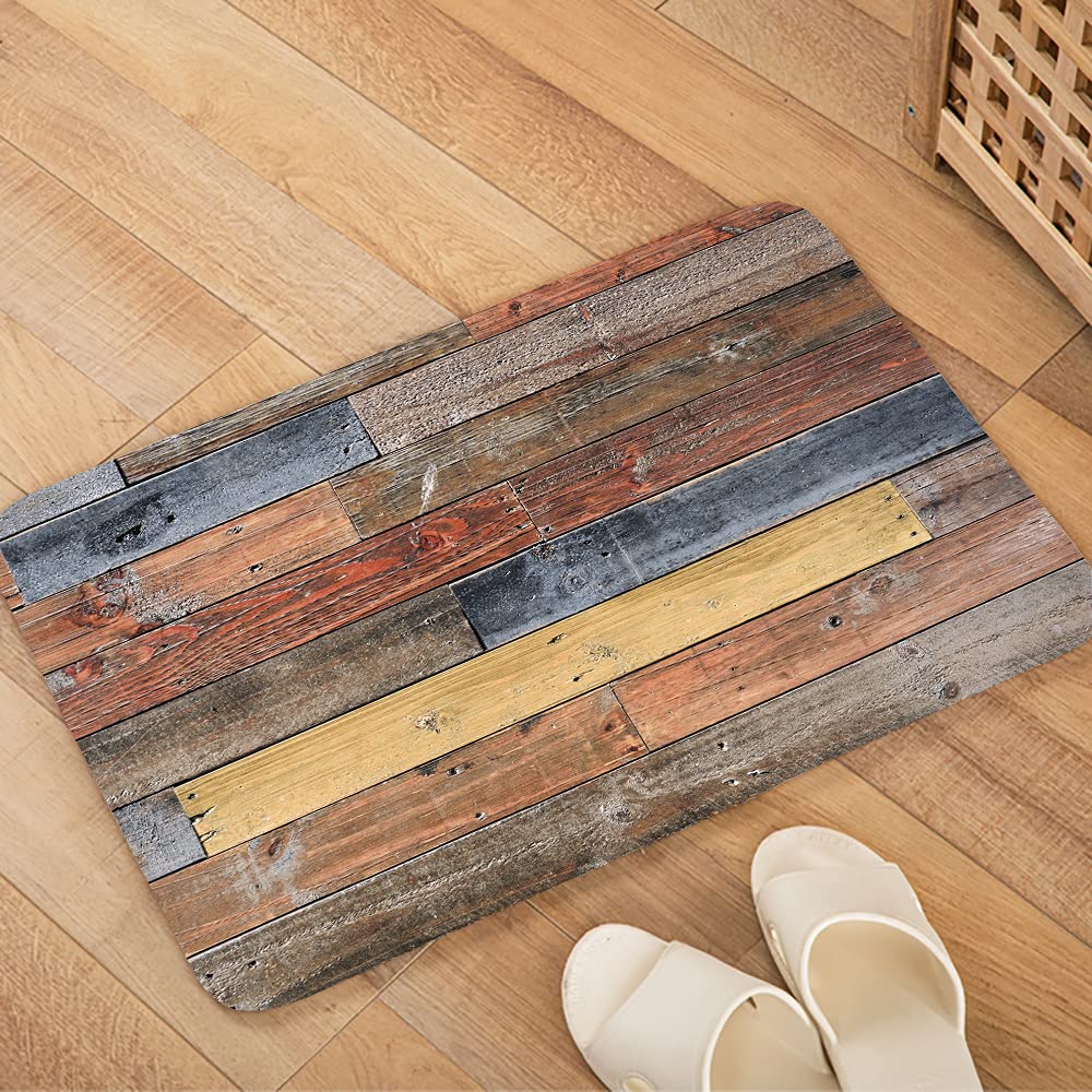 Non-Slip Flannel Rug with 3D Print - Absorbent Bath Mat for Bedroom, Living Room & Bathroom - Soft Sponge Foam Kitchen Rug - Moisture & Dust Control - Perfect for Laundry Room & Rustic Wooden Floor Decor