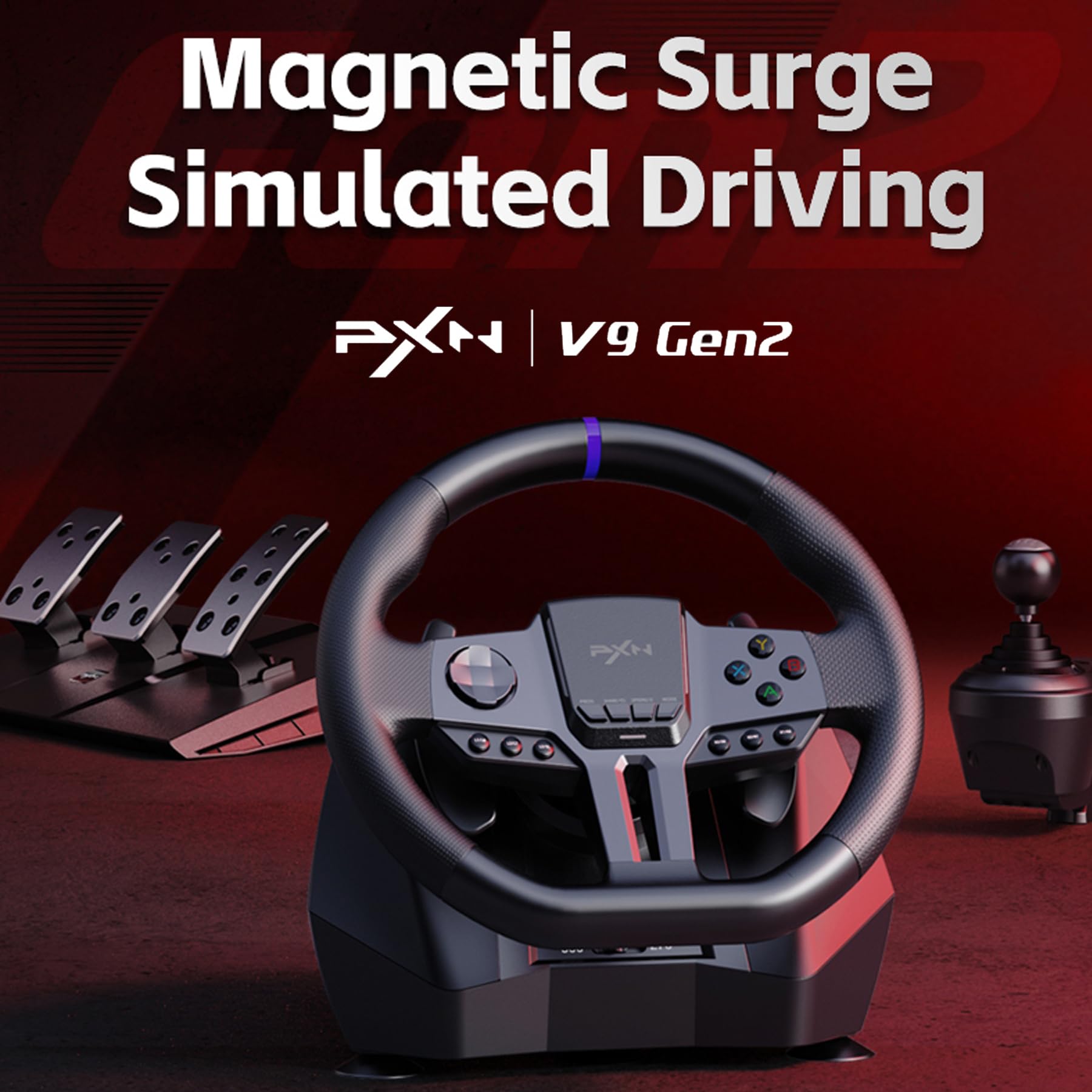 PXN V9 Gen 2 Racing Wheel with Pedals & Shifter - 270/900 Degree Rotation, Magnetic Encoder Steering Wheel for PC, PS4, Xbox One, Xbox Series X|S - Perfect for Sim Racing, Gaming & Drifting