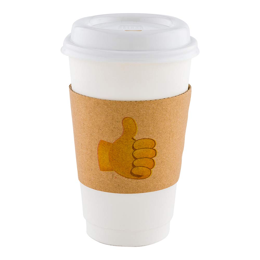 Restpresso 5.1 x 2.8 Inch Corrugated Coffee Cup Sleeves - 1000 Pack Heat-Resistant Kraft Paper Disposable Hot Beverage Sleeves with Secure Grip & Thumbs-Up Emoji Design - Perfect for Coffee Shops, Cafes, Takeout and Office Use