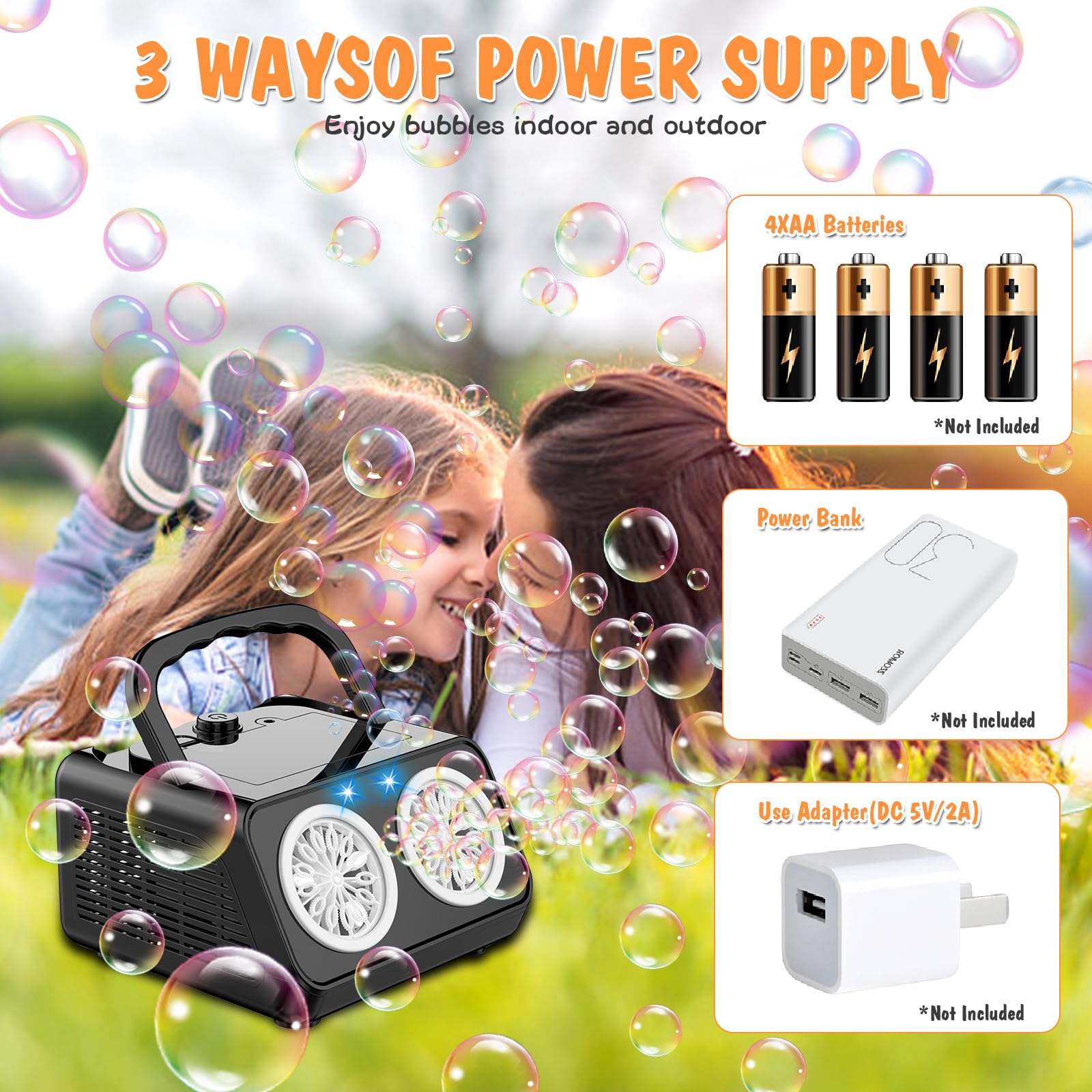 Automatic Bubble Machine for Kids - 20,000+ Bubbles Per Minute, Battery Operated Portable Bubble Blower with Dual Fans | Perfect for Outdoor Play, Birthday Parties, Weddings & Indoor Events