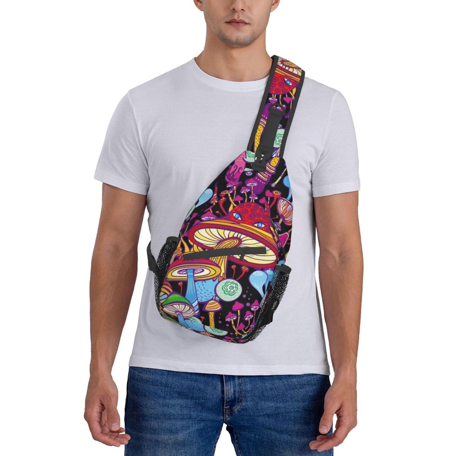 VOOHDDY Hippie Mushroom Sling Bag for Women & Men - Waterproof Crossbody Shoulder Chest Bag for Travel, Hiking, Sports & Casual Use - Lightweight Daypack for Outdoor Adventures, Festivals & Daily Commute