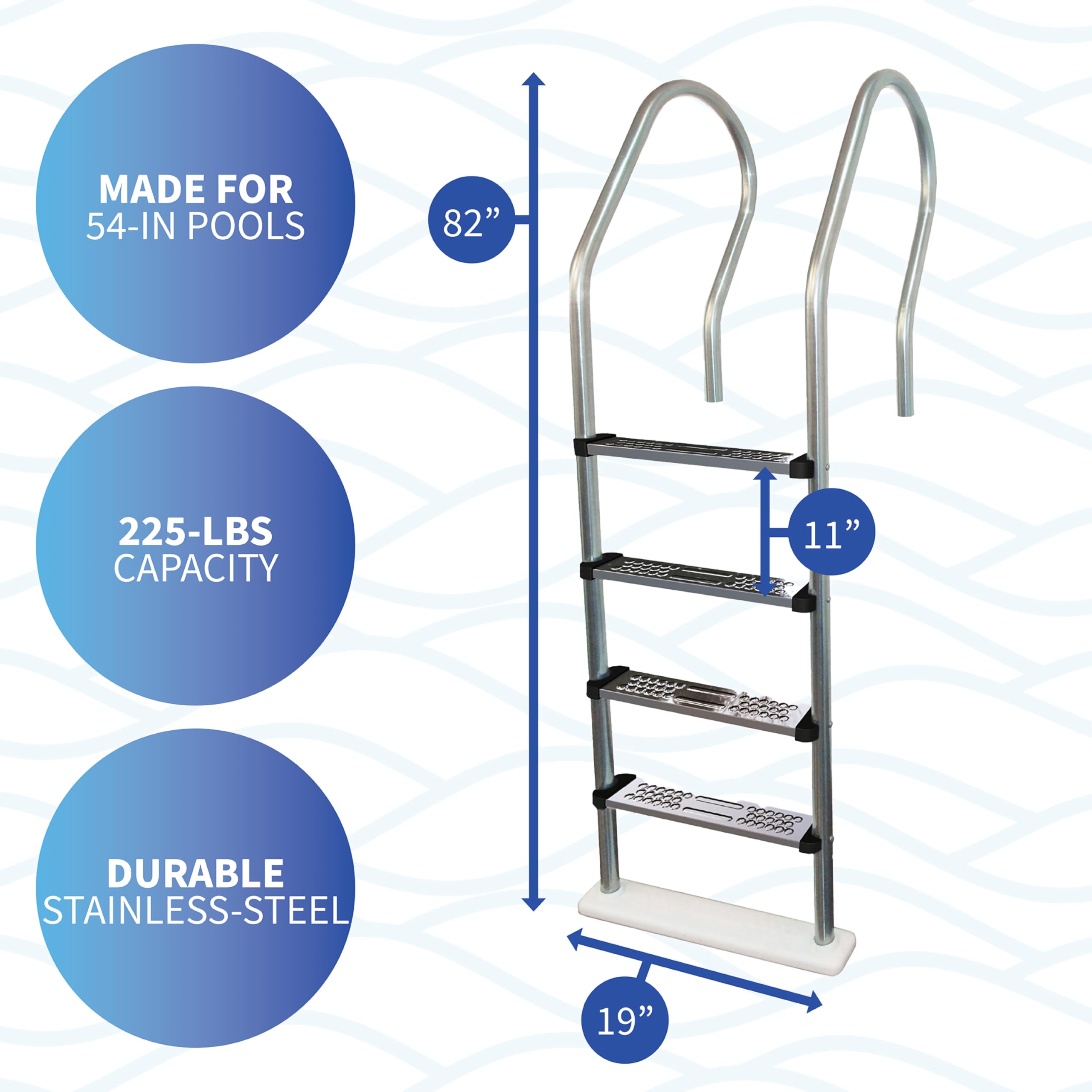 Blue Wave NE1149 Premium Stainless Steel Reverse Bend In-Pool Ladder for Above Ground Swimming Pools - Durable Pool Access Ladder for Safe Entry & Exit | Perfect for Backyard, Inground, and Residential Pools
