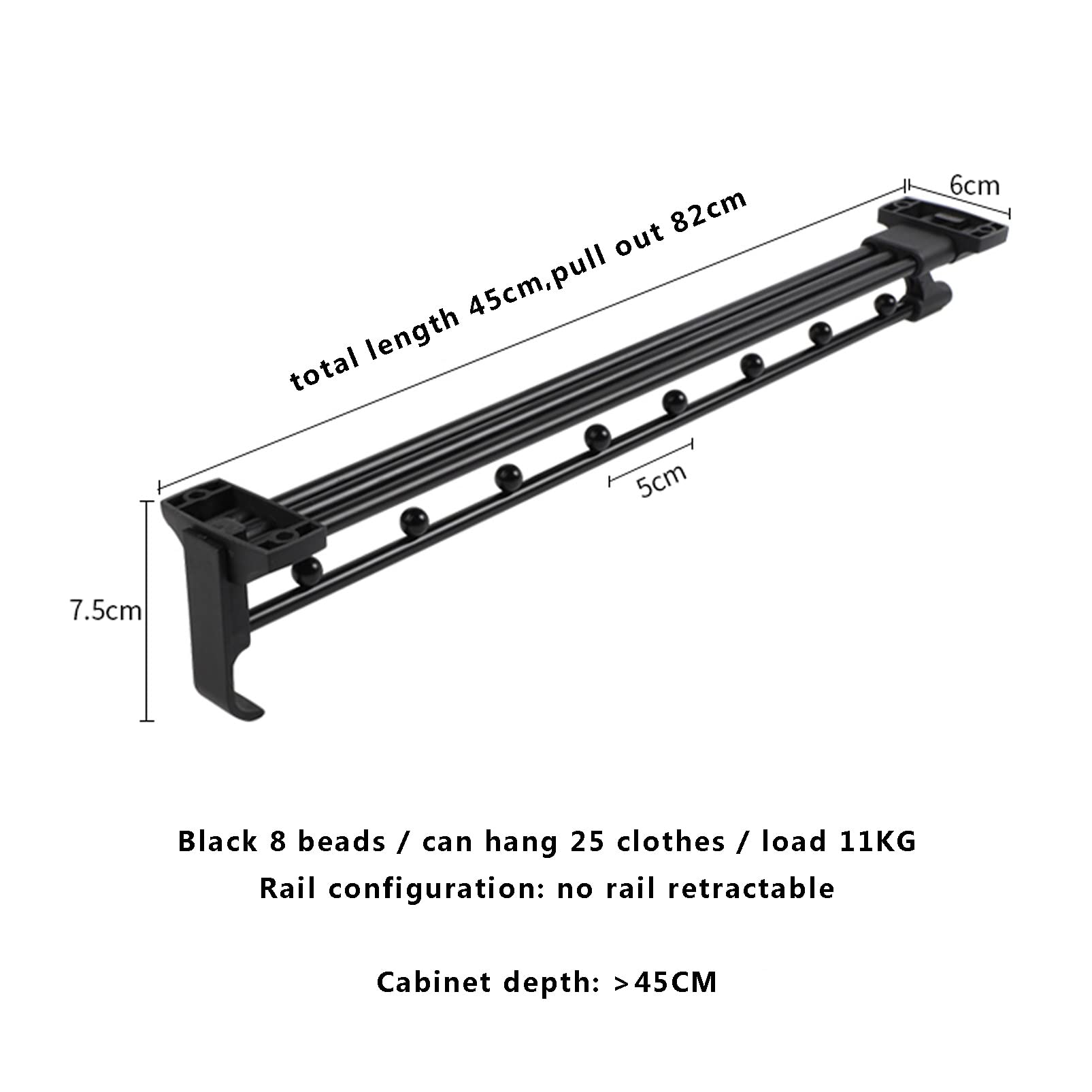 Heavy Duty Extendable Pull Out Closet Rod - Adjustable Sliding Wardrobe Organizer, Clothing Hanger Rack Bar (Black, 45cm) - Perfect for Bedroom Closets, Walk-in Wardrobes & Small Space Storage Solutions