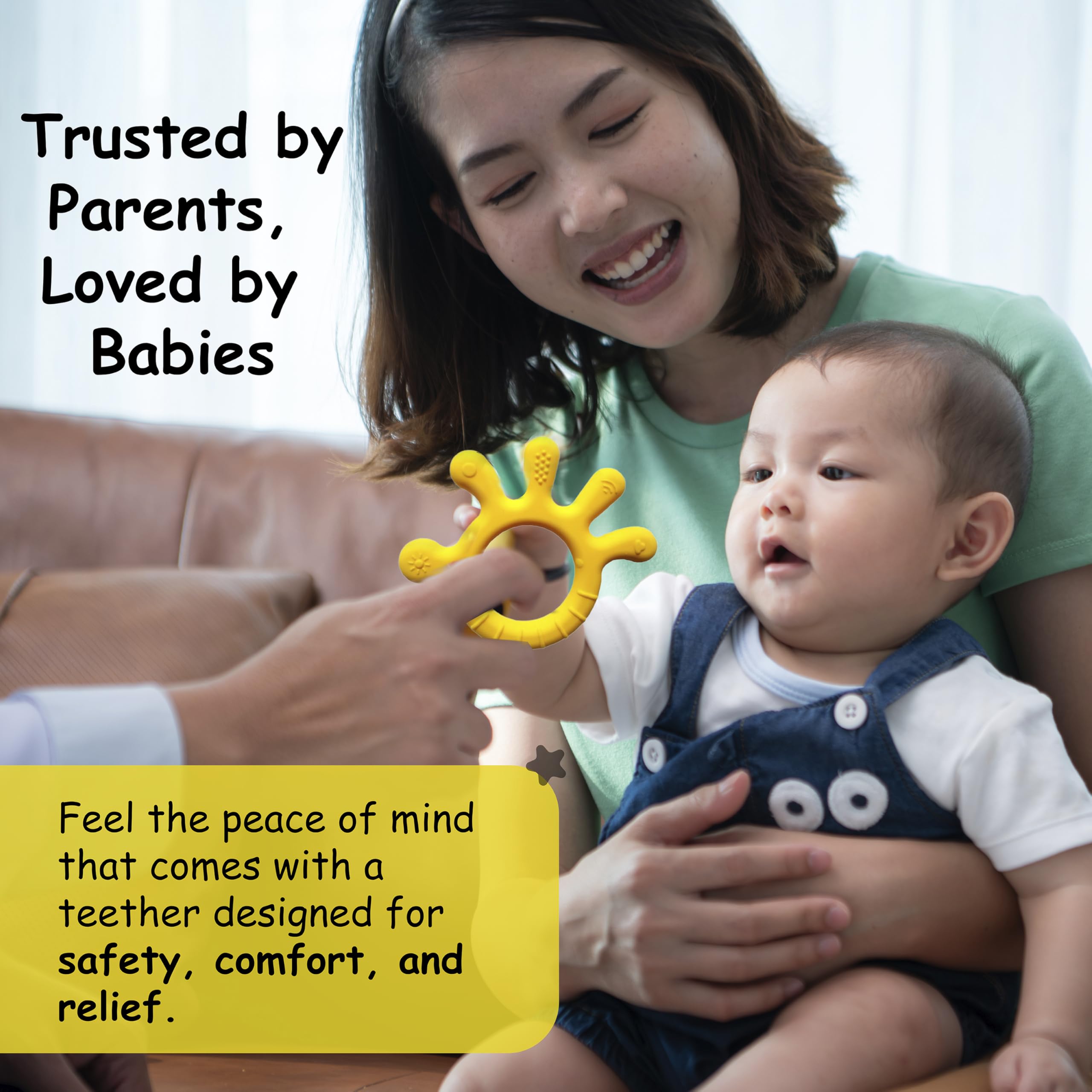 Chic Buddy Silicone Teether for Babies 3-12 Months - BPA Free Teething Toy with Soft Textures to Soothe Gums | Easy to Clean, No-Choke Design (Finger Delight Yellow) | Perfect for Home, Travel & Daycare Use