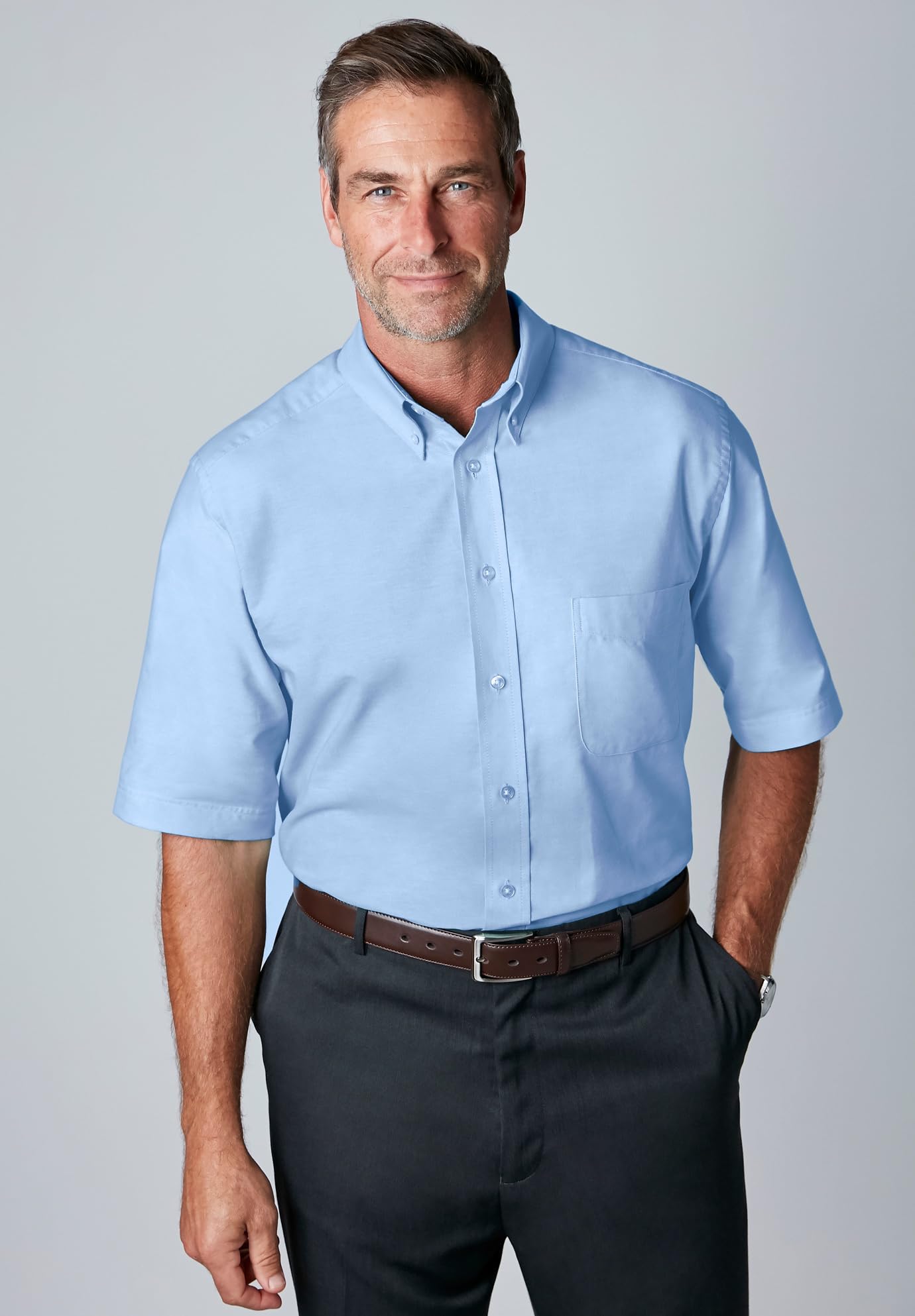 KingSize Men's Big & Tall Wrinkle-Free Short Sleeve Oxford Dress Shirt - Comfortable Formal & Business Casual Wear for Office, Wedding & Special Occasions