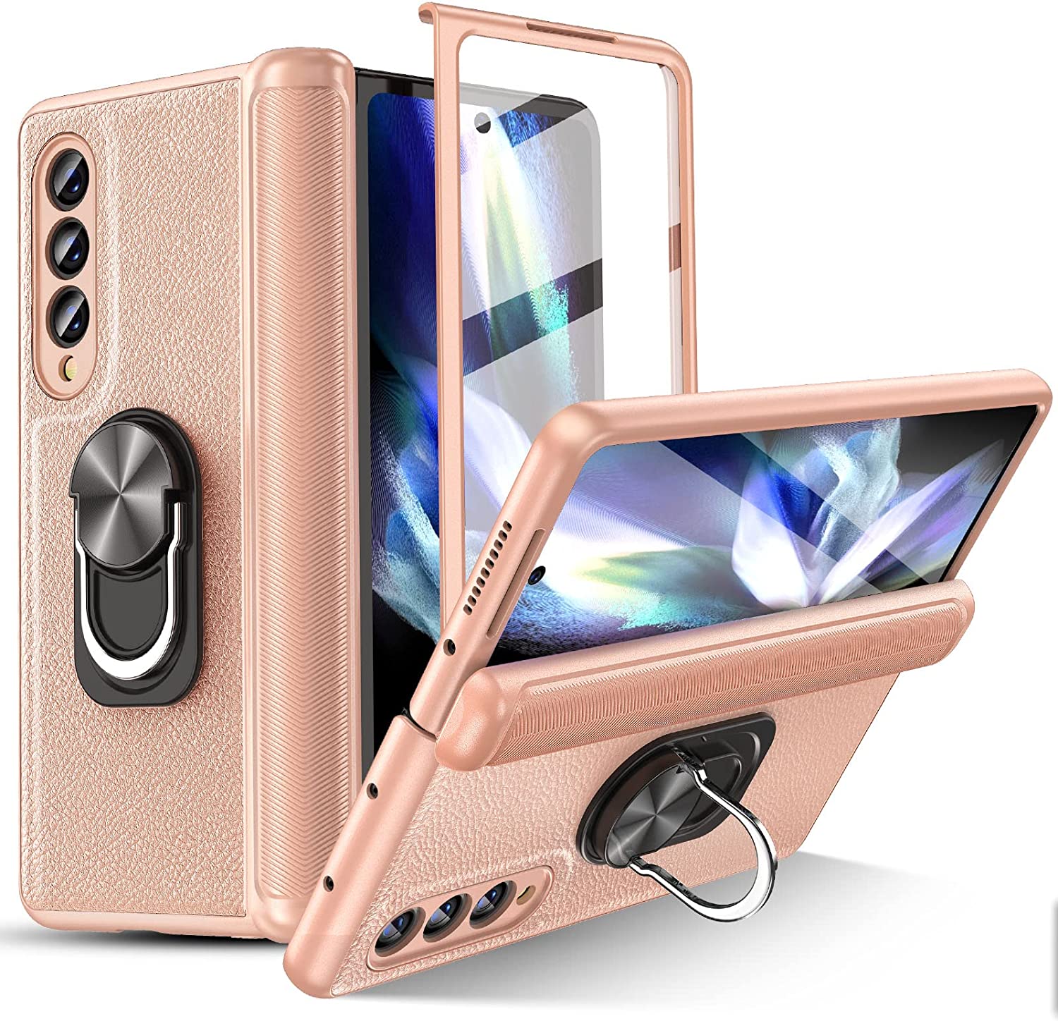 Samsung Galaxy Z Fold 4 Case with Hinge Protection & Built-in Screen Protector - Slim Fiber Black Cover for Foldable Phone | Perfect for Work, Travel & Daily Use