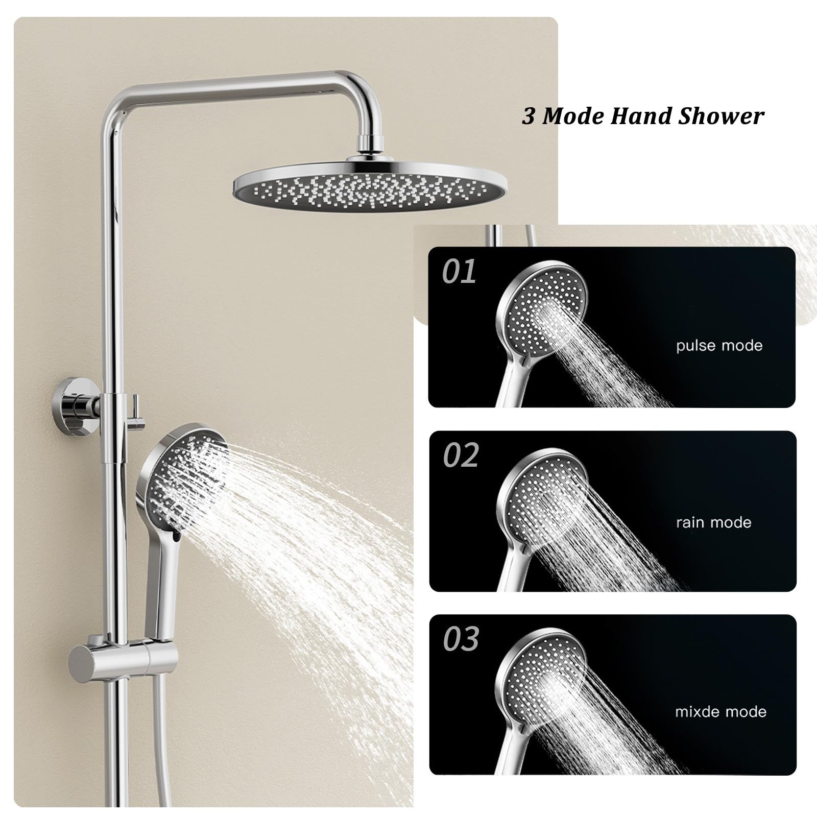 Boyuan Digital Display Brass Mixer Tap - 4 Function Shower System with Round Rainfall Shower Head, 3 Mode Hand Shower & Bidet Sprayer, Adjustable Hot/Cold Water - Perfect for Modern Bathroom Renovation and Spa-Like Shower Experience