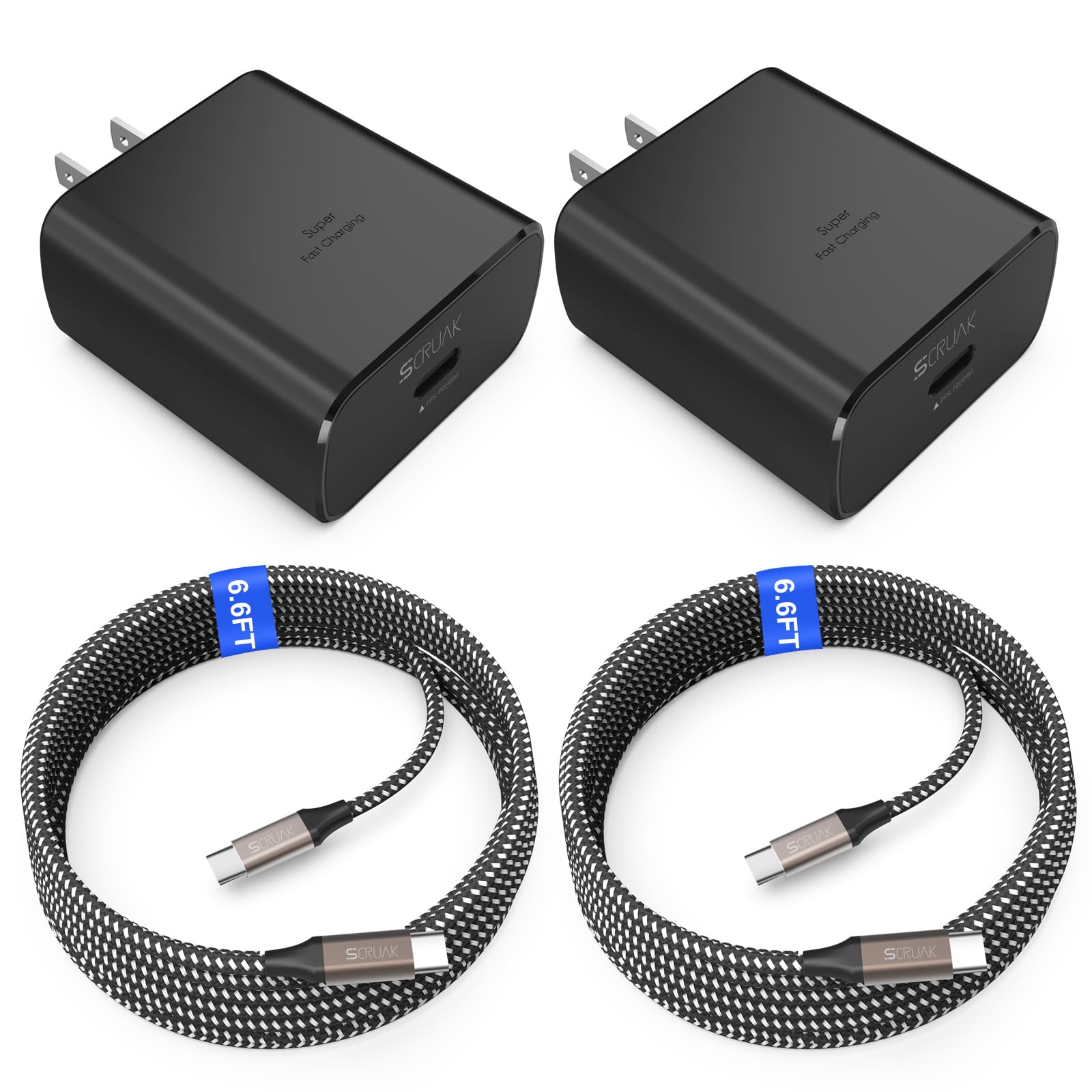 45W USB-C Fast Charger 2-Pack with 2X 6.6FT Type C Cables - Super Fast Charging Block for Samsung Galaxy S23/S22/S21/S20, Note 20/10, Tab S9/S8 - Perfect for Home, Office & Travel Charging