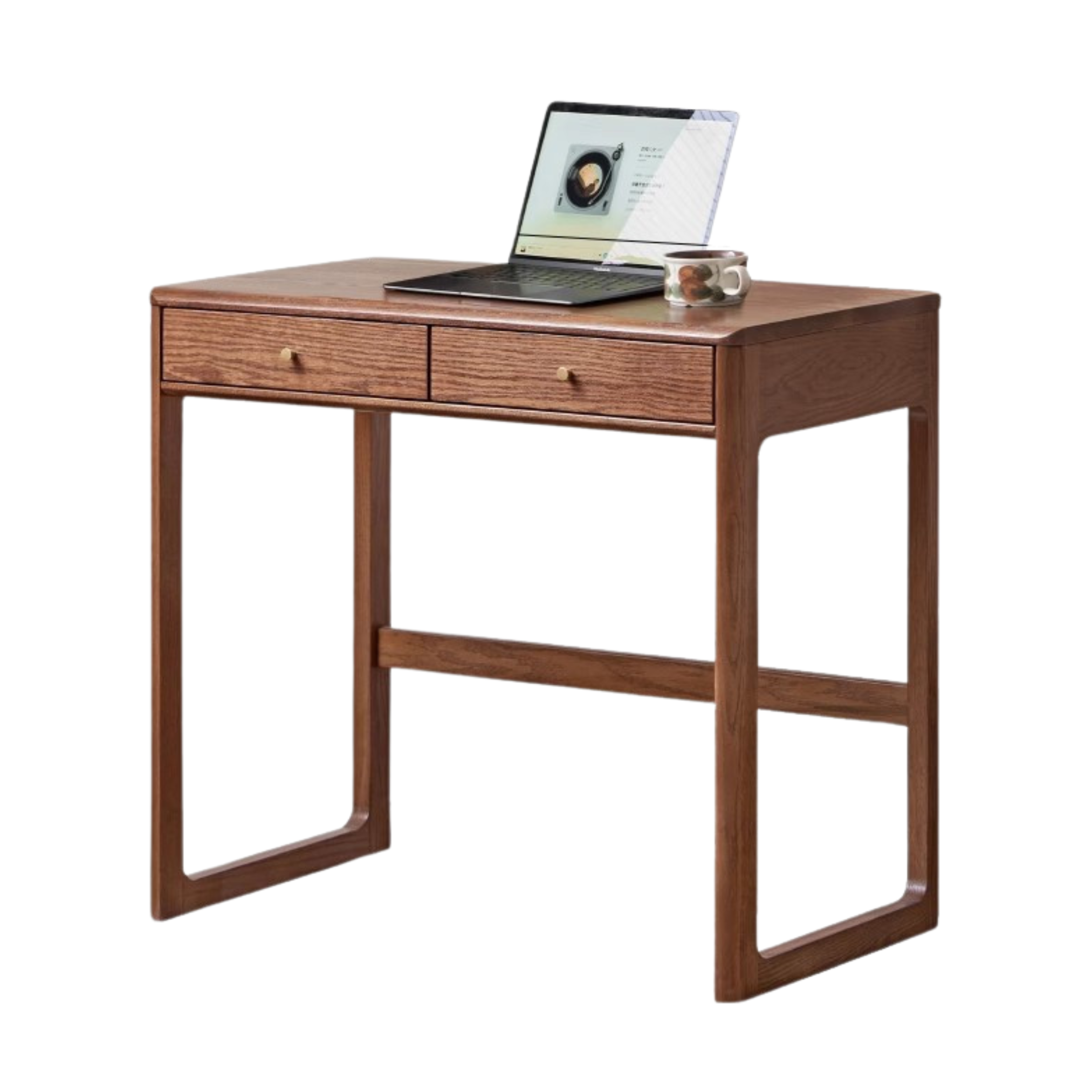 Solid Oak Wood Small Office Desk - Walnut Finish for Home & Workspace - Compact Writing Desk for Study, Dorm, or Apartment