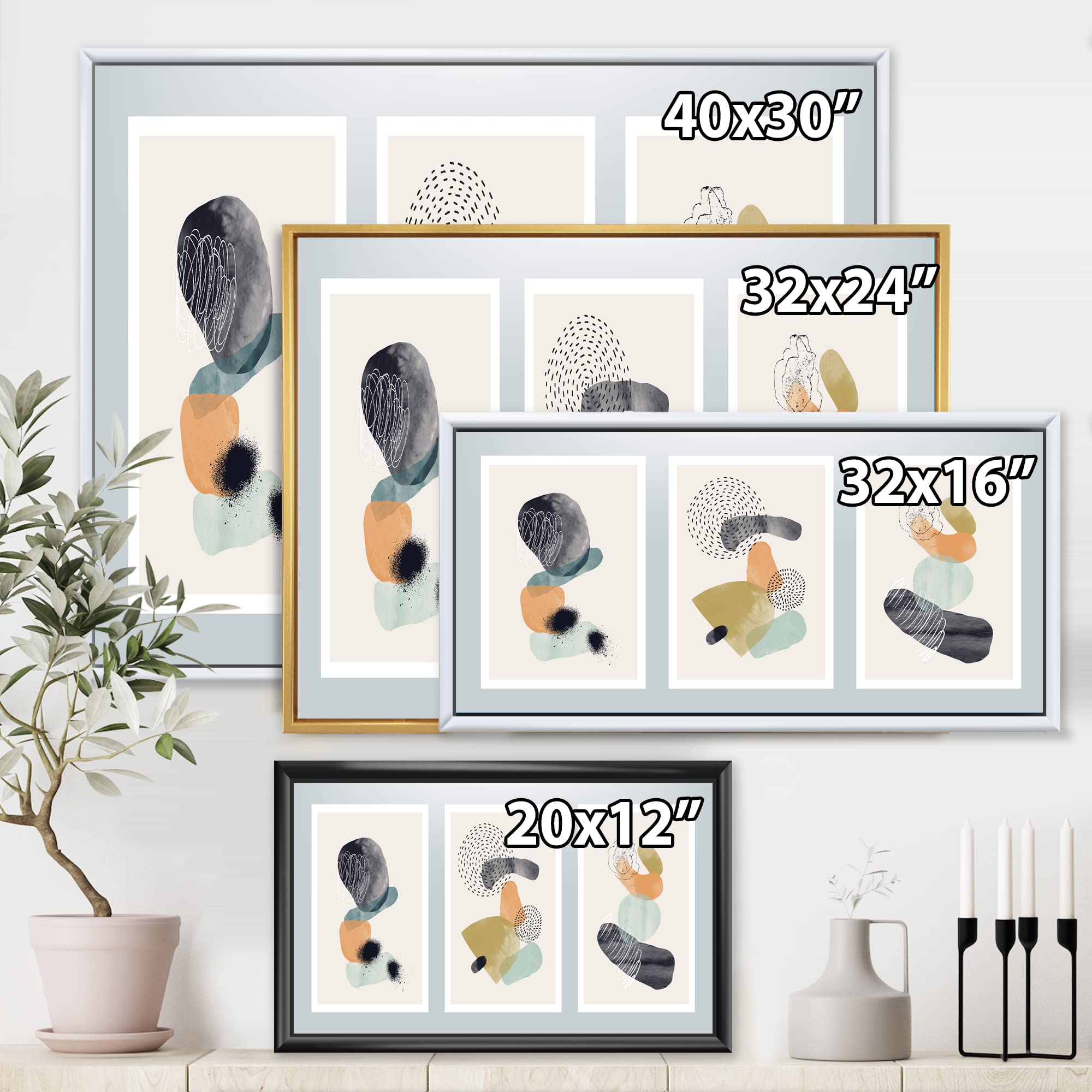 DesignQ Minimalist Organic Shapes Framed Canvas Wall Art Print - Modern Home Decor for Living Room, Bedroom & Office