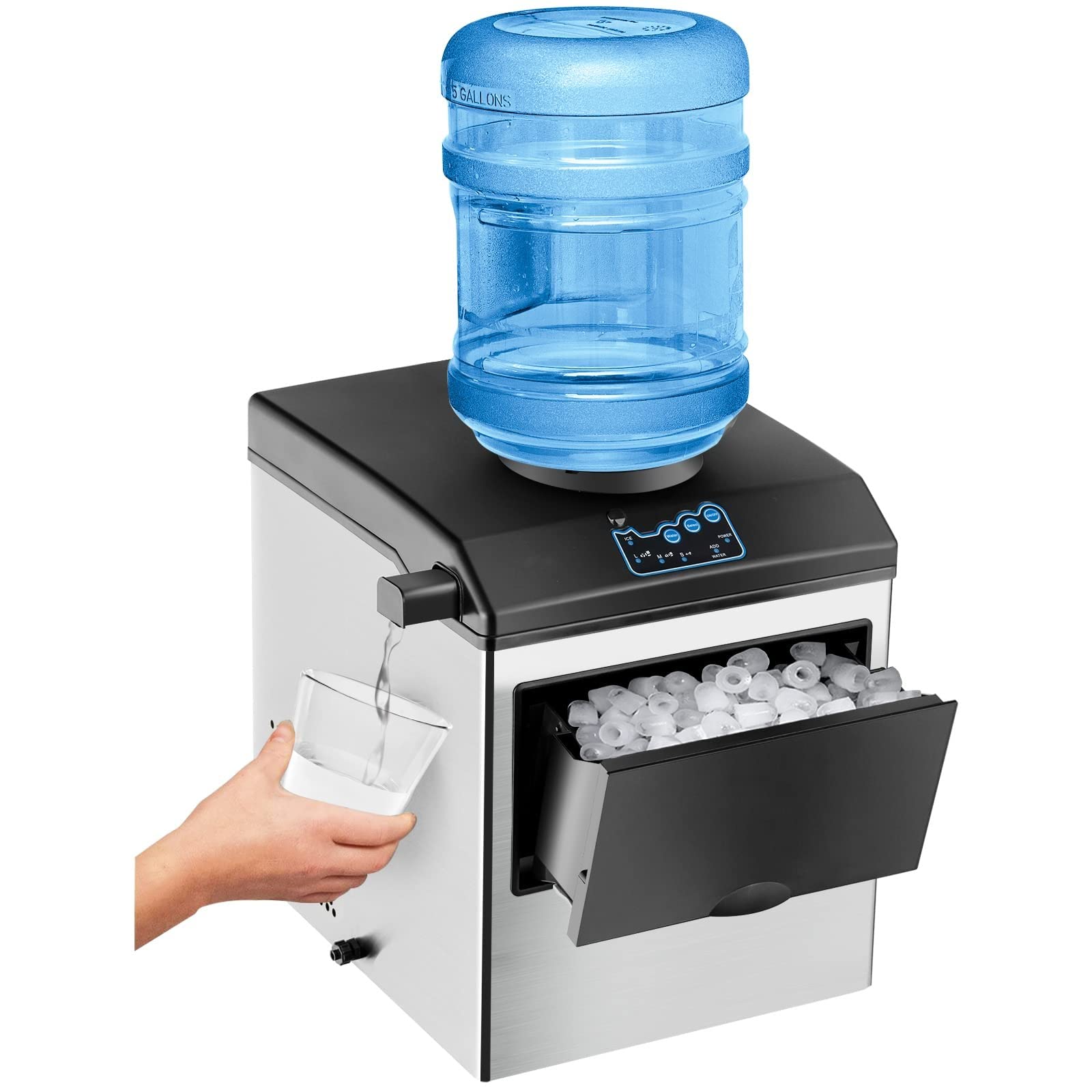 KOTEK 2 in 1 Countertop Ice Maker & Water Cooler Combo - 48LBS/24H, 3 Ice Sizes (S/M/L), Fast 6-Min Ice Production, 5LBS Storage Basket, Dual Water Fill Options with Ice Scoop - Perfect for Home, Office, and Outdoor Gatherings