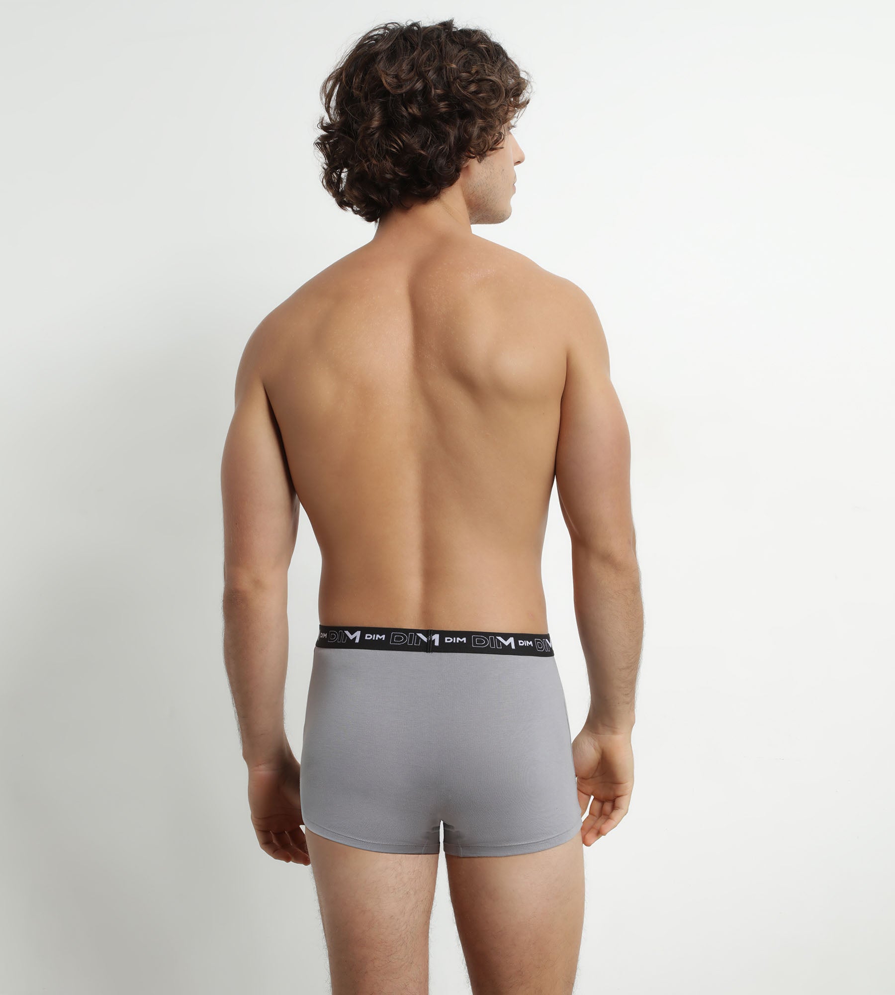 2 Pack Men's Boxer Briefs - White & Gray Contrast Waistband, DIM Cotton Stretch Underwear for Everyday Comfort & Active Wear