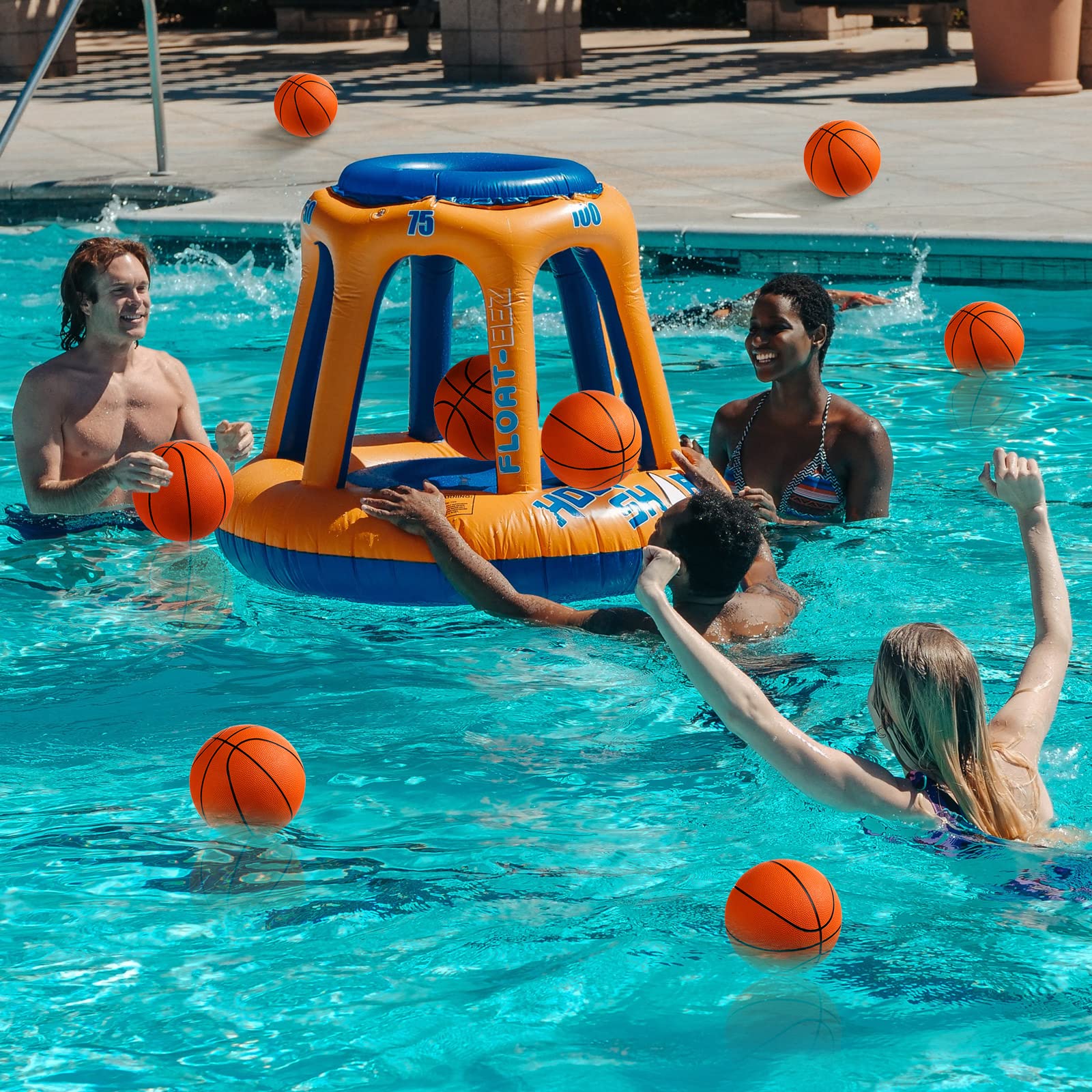 Vinsot 8-Pack Mini Rubber Basketball Set with 7-Inch Hoop & Air Pump - Perfect for Beginners, Arcade Games, Indoor/Outdoor Play, Pool Parties & Kids' Birthday Favors (Orange)