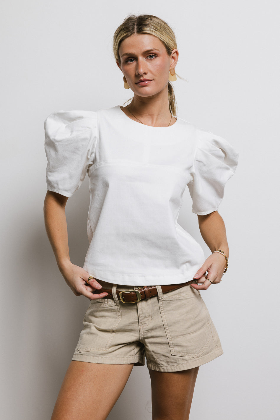 Aubree Cream Denim Top for Women | Casual Chic Blouse | Perfect for Outings, Dates & Office Wear