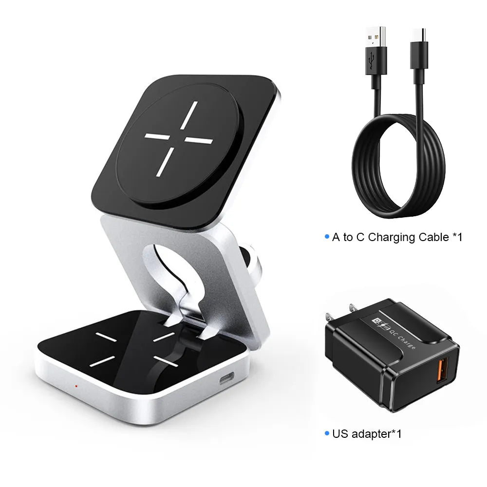 3-in-1 Foldable Magnetic Wireless Charger Station for iPhone, Samsung & AirPods - Portable Charging Stand for Home, Office & Travel