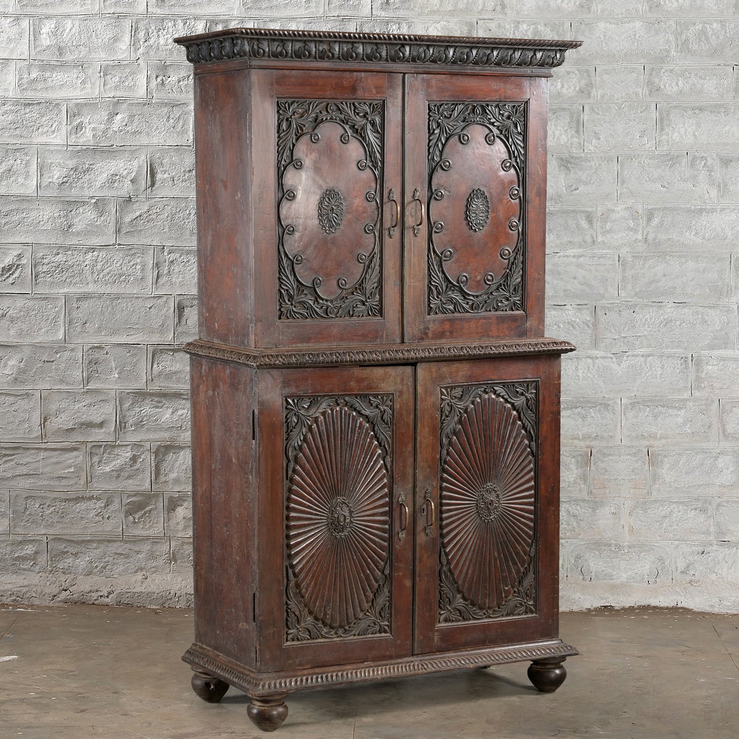 Premium Bhuv Teak 2-Part Storage Cabinet - Solid Wood Organizer for Bedroom, Living Room & Office - Stylish Home Decor Furniture with Ample Storage Space