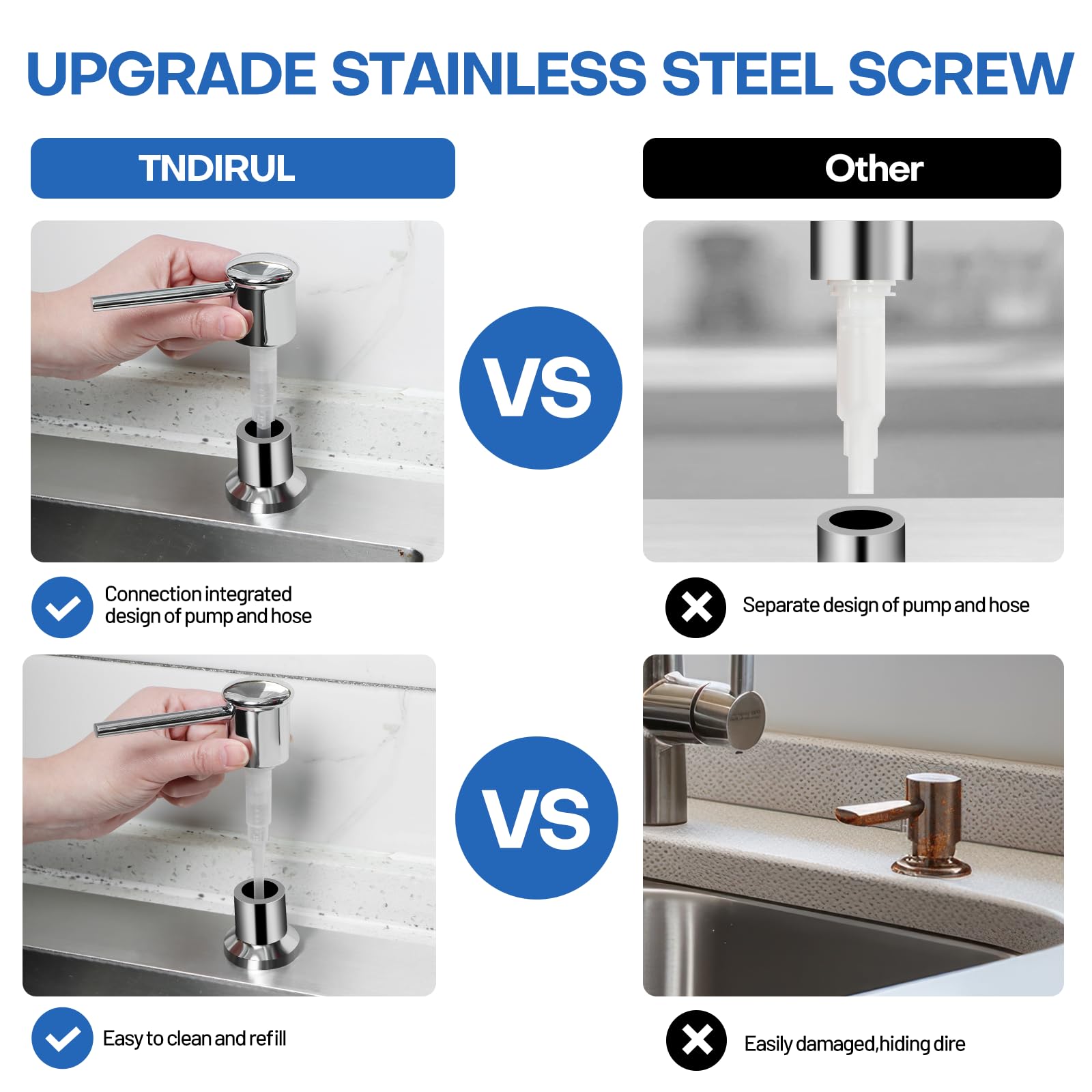 Stainless Steel Chrome Soap Dispenser for Kitchen Sink - 17oz Top Refillable Countertop Dispenser | Perfect for Bathroom, Kitchen, or Office Use