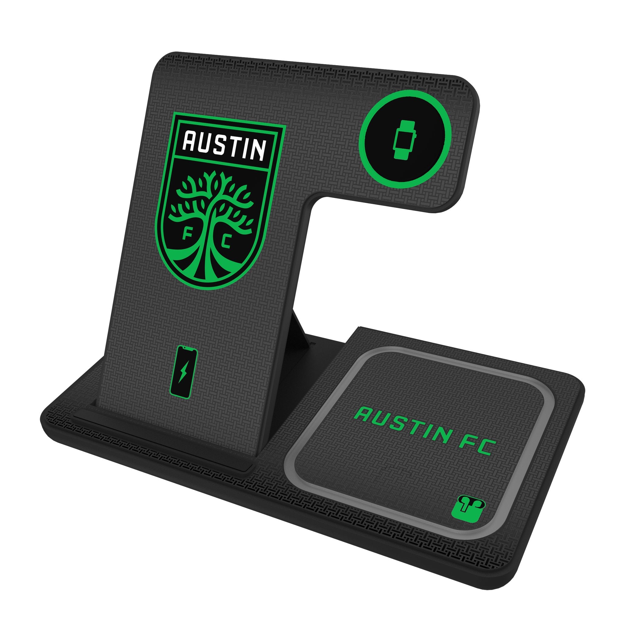 Austin FC 3-in-1 Wireless Charging Station with Linen Finish - Perfect for Bedside, Office & Travel Charging Needs