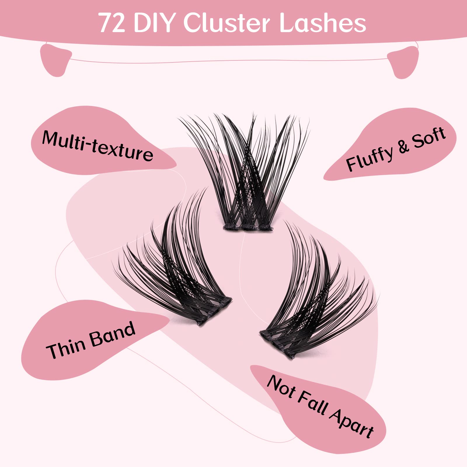 72 Pcs Cluster Lashes DIY Eyelash Extension Kit - D-14mm Thin Band Individual Lashes for Easy At-Home Application | Natural Look for Daily Wear & Special Occasions