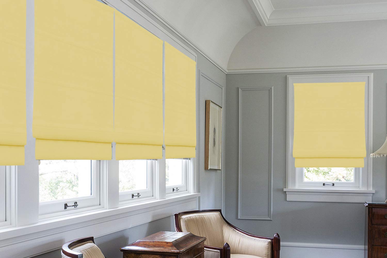 Premium Blackout Roman Shades - Custom Washable Fabric Window Blinds for Kitchen, French Doors & Living Room | Yellow Solid Color for Light Control & Privacy