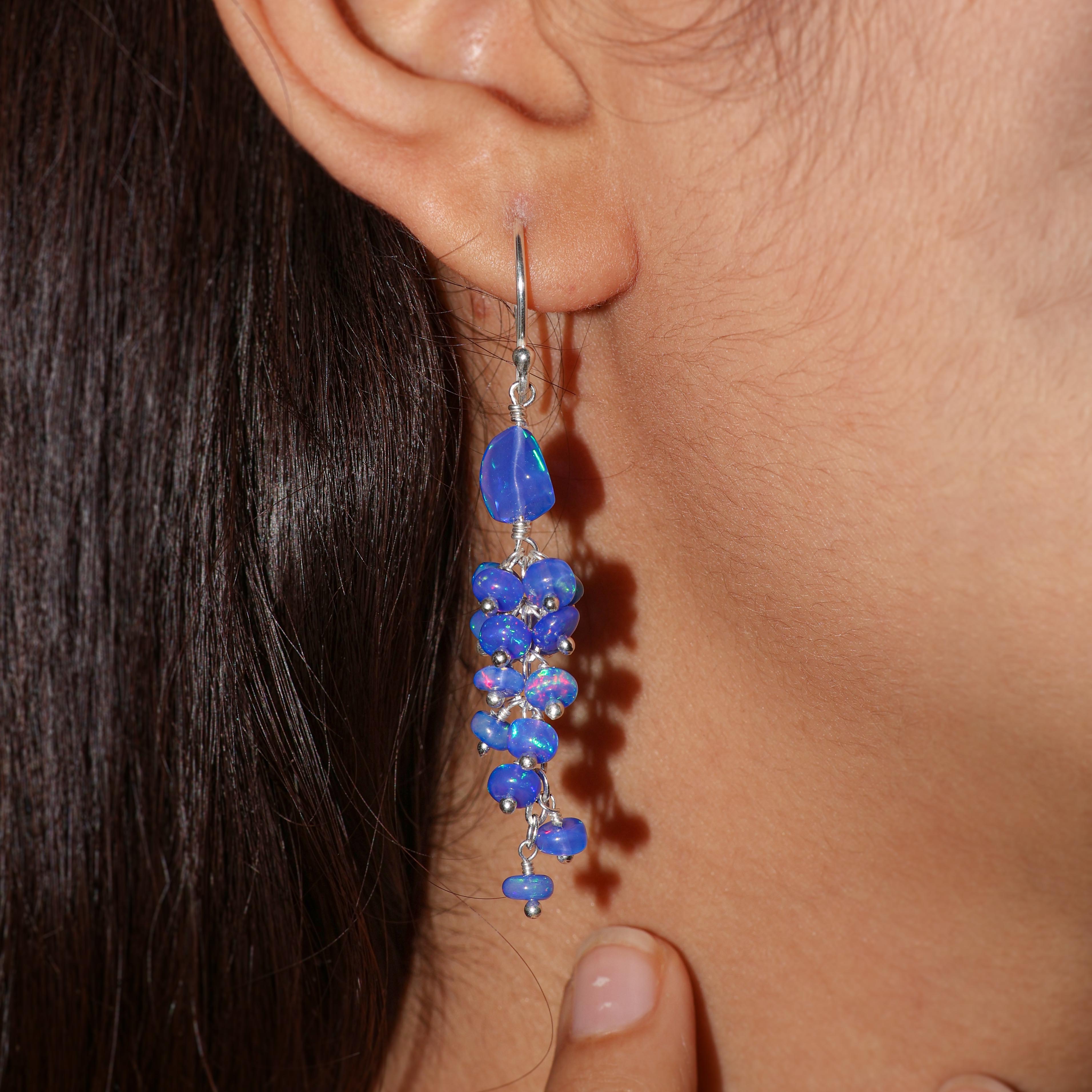 Natural Blue Opal 925 Sterling Silver Earrings for Women | Genuine Handmade Jewelry | Perfect for Weddings, Parties & Everyday Wear