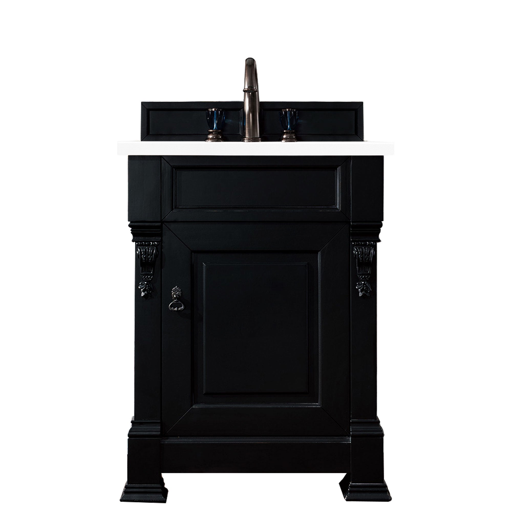 Brookfield 26 Inch Single Bathroom Vanity Set - Antique Black Finish with 3CM White Zeus Quartz Countertop | Perfect for Small Bathrooms, Powder Rooms & Guest Baths