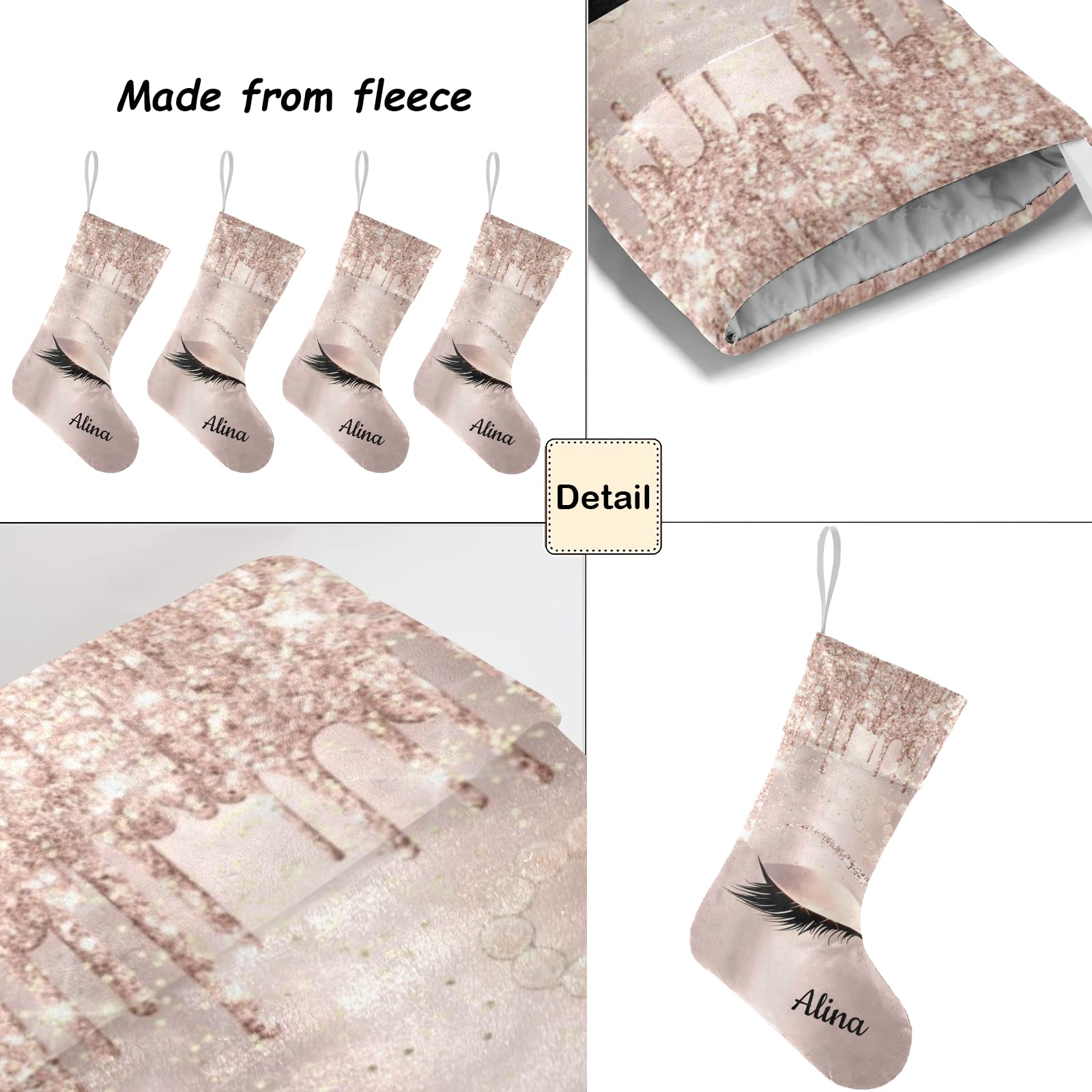 Personalized Rose Gold Christmas Stockings with Name - 17.52 x 7.87 Inch Holiday Decor for Family, Xmas Gift for Her, Perfect for Fireplace Mantel & Christmas Tree Decoration
