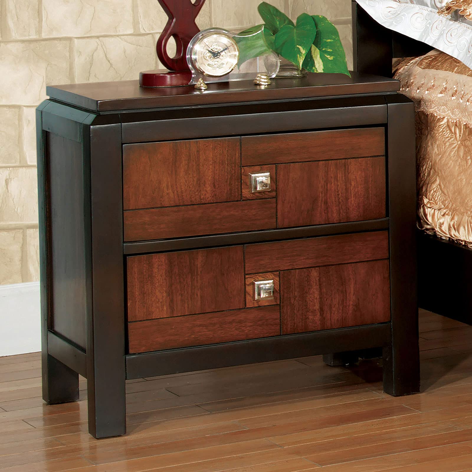 Simple Relax 2-Drawer Nightstand with Two-Tone Acacia & Walnut Wood Design - Perfect for Bedroom, Living Room or Office Storage