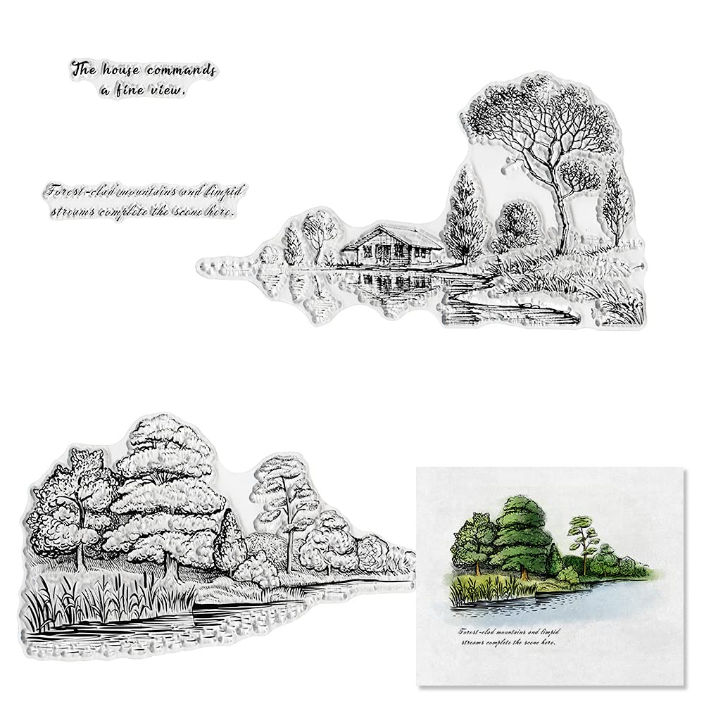 River Tree Background Clear Stamps for Card Making | Scrapbooking Rubber Stamps | DIY Photo Album Decorations | Silicone Greeting Word Seals | Perfect for Handmade Cards, Journals & Memory Books
