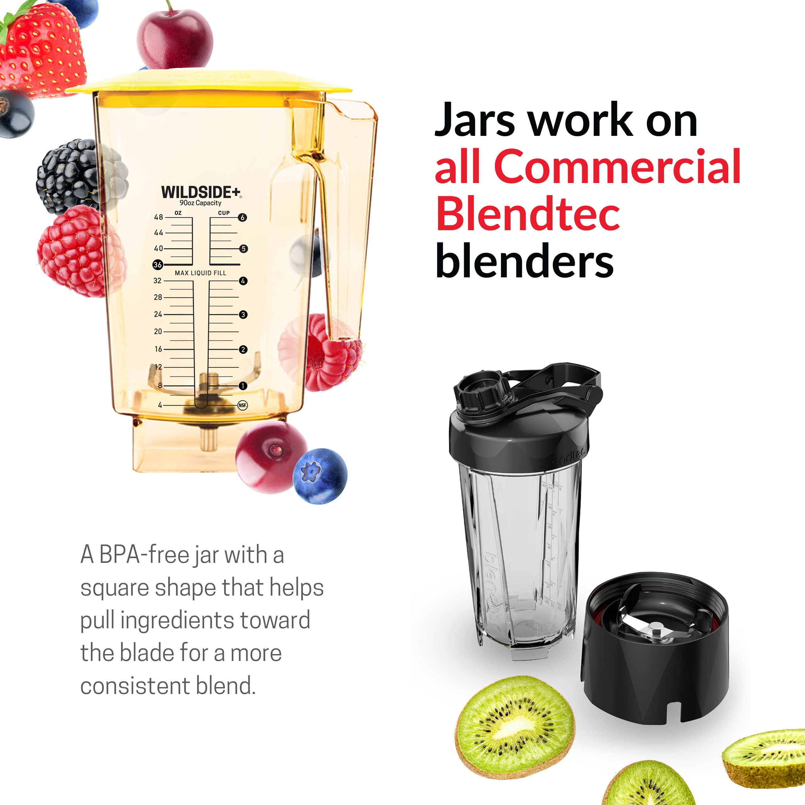 Blendtec 90 oz WildSide Commercial Blender Jar - 5-Sided Design - Replacement for Blendtec Blenders - 36 oz Capacity - Yellow - Perfect for Smoothies, Soups & Nut Butters