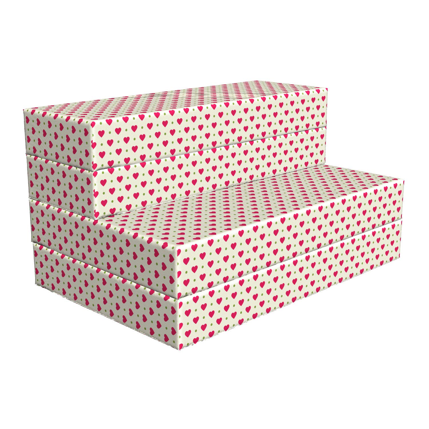Ambesonne Valentine's Day Foldable Mattress - Romantic Heart Dots Design, 74.8 x 39.4 Inches, Eggshell Magenta & Green - Perfect for Guest Beds, Sleepovers & Dorm Rooms