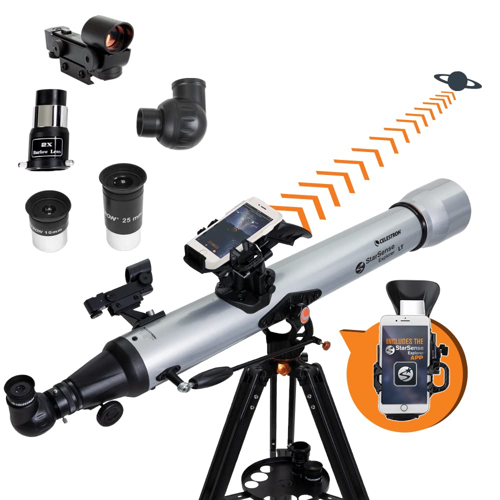Celestron StarSense Explorer LT 80AZ Smartphone-Compatible Telescope with App for Stargazing - Find Stars, Planets & Galaxies Easily - Works with iPhone & Android - Perfect for Backyard Astronomy & Night Sky Exploration