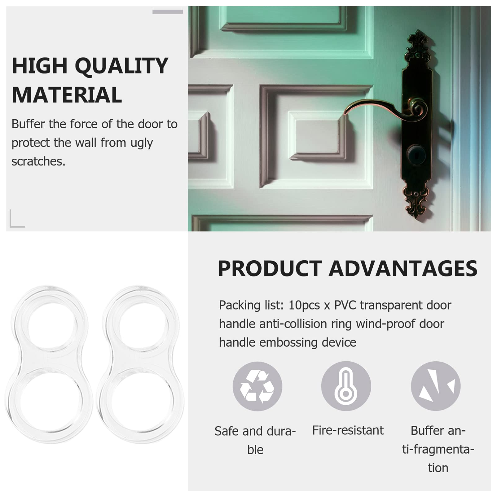10 Pack Clear Door Handle Bumper Rings - Transparent Door Knob Protectors for Collision Prevention, Anti-Scratch Door Stopper for Home, Office & Hotel Use - Perfect for Protecting Walls and Furniture