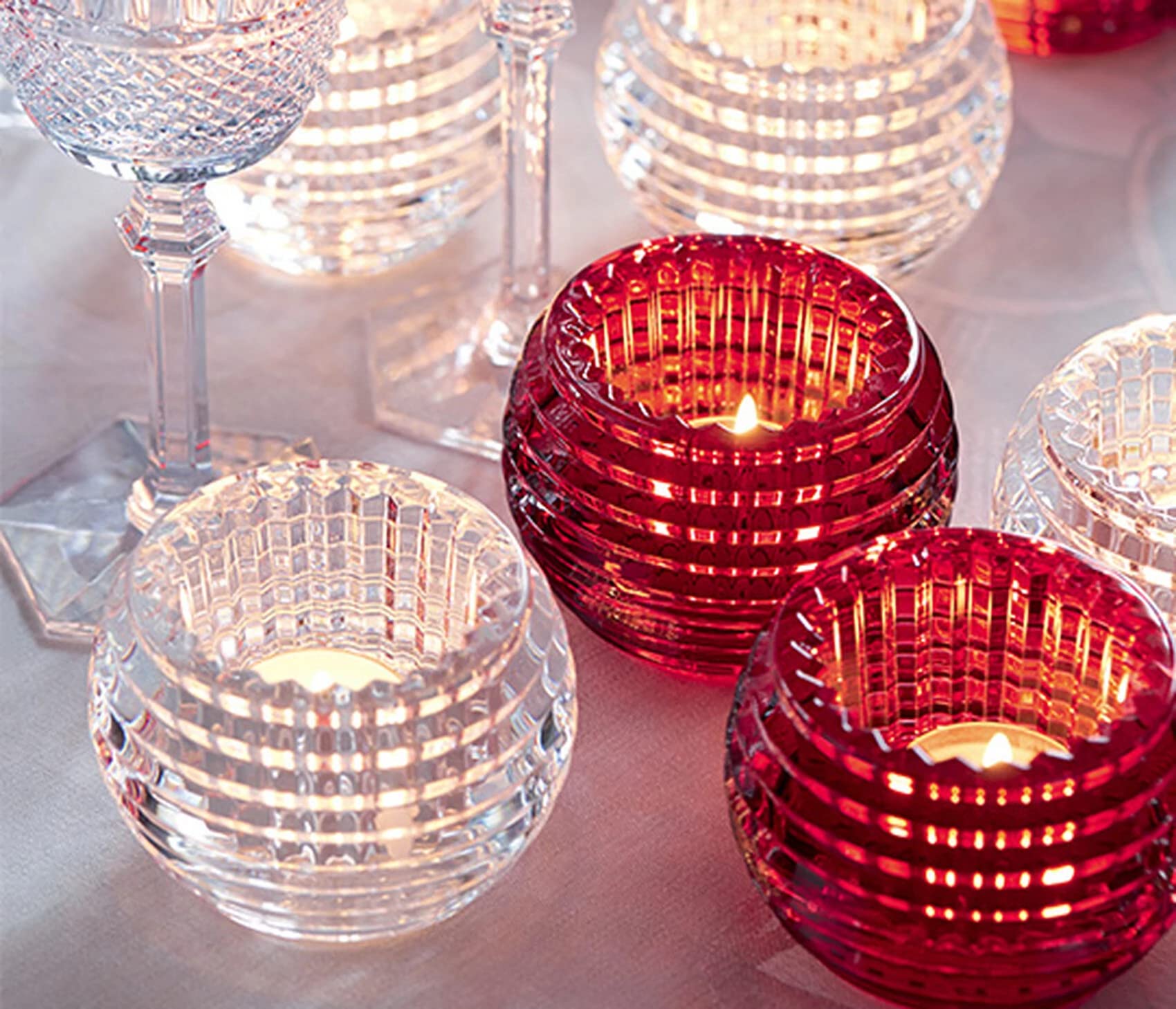 Baccarat Crystal Eye Votive Candle Holder Set of 2 - Elegant Red Glass for Home Decor, Wedding Centerpieces & Romantic Ambiance